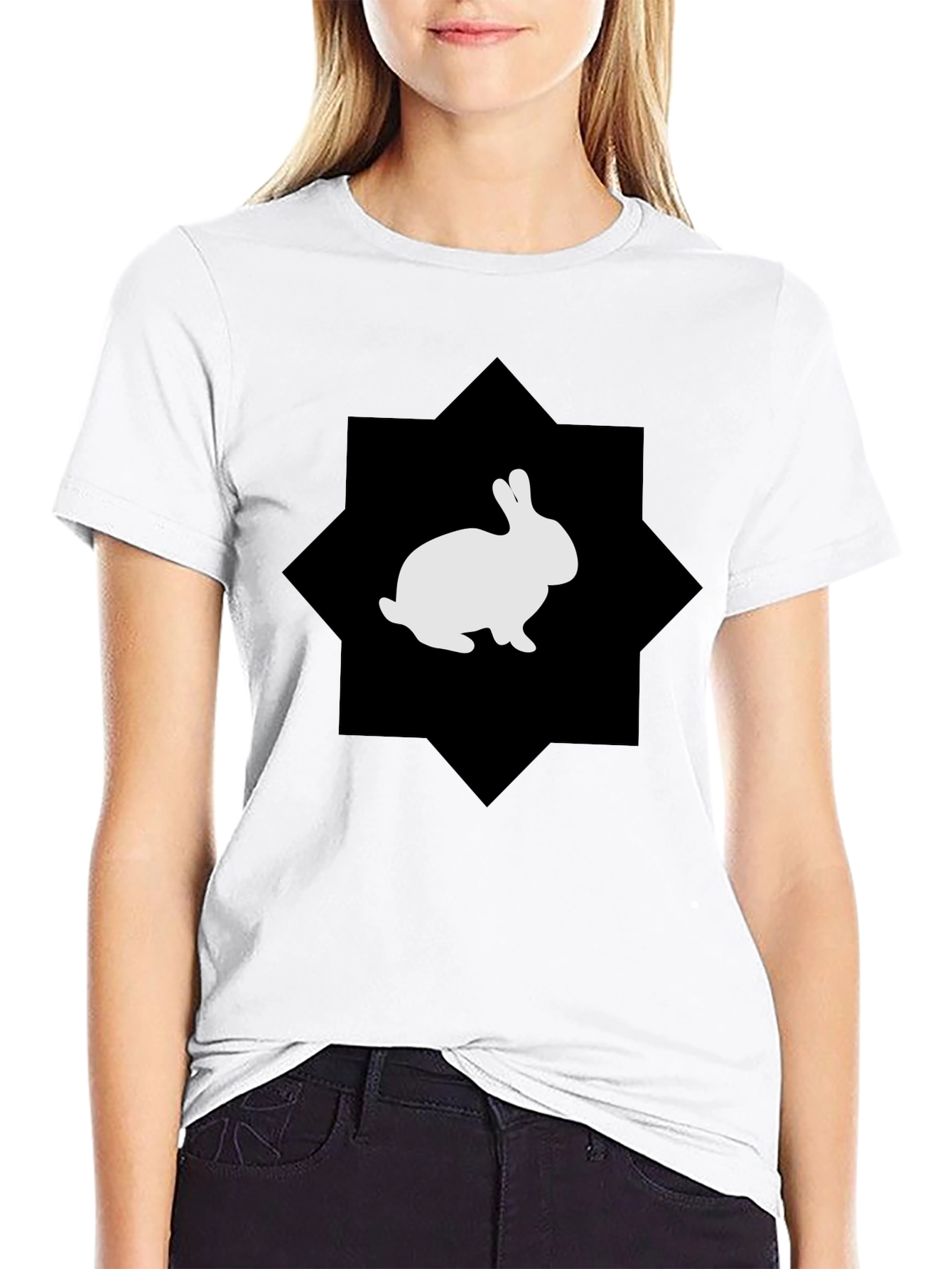 Rabbit Graphic Print Black Tee
