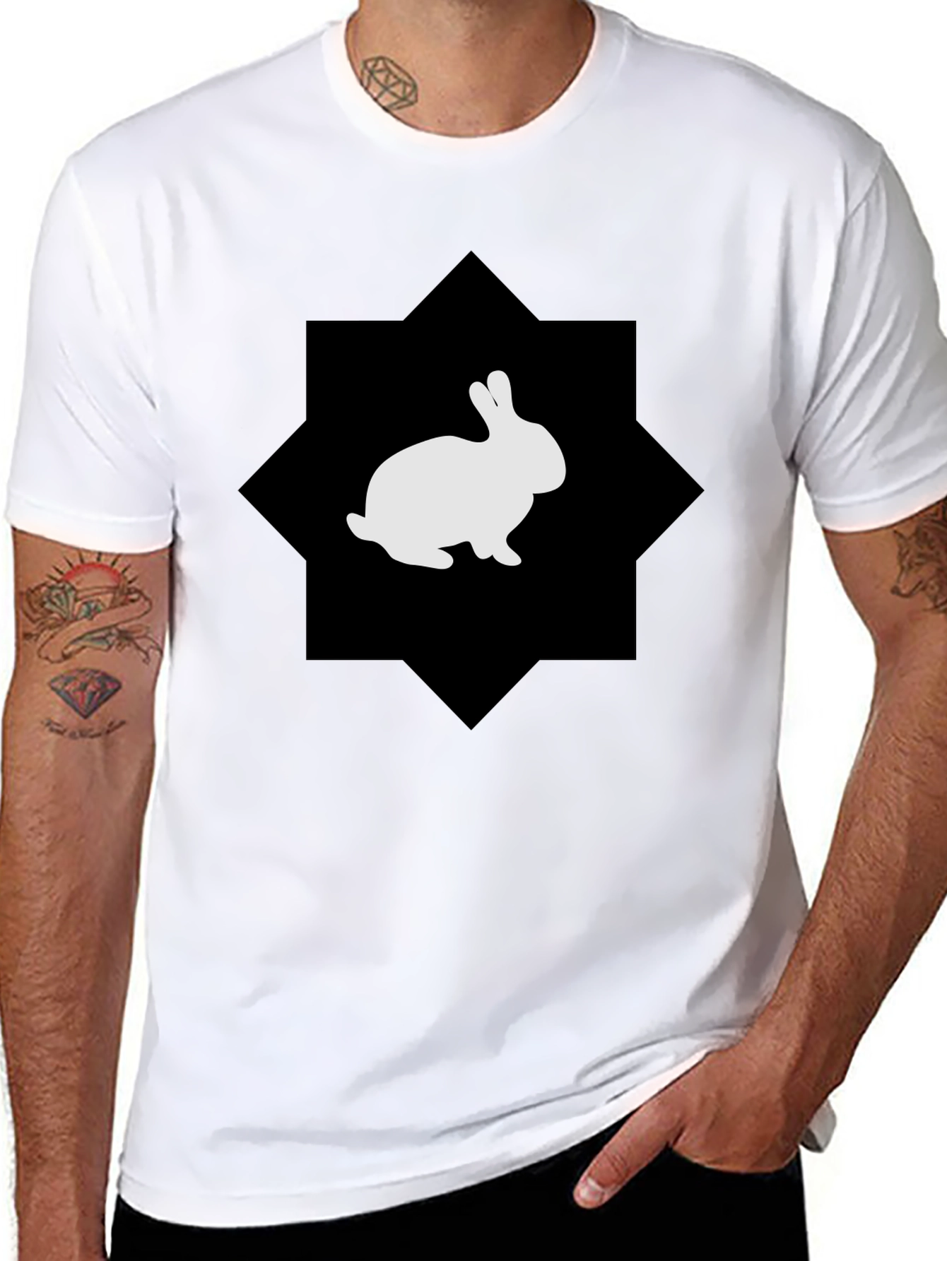 Rabbit Graphic Print Black Tee