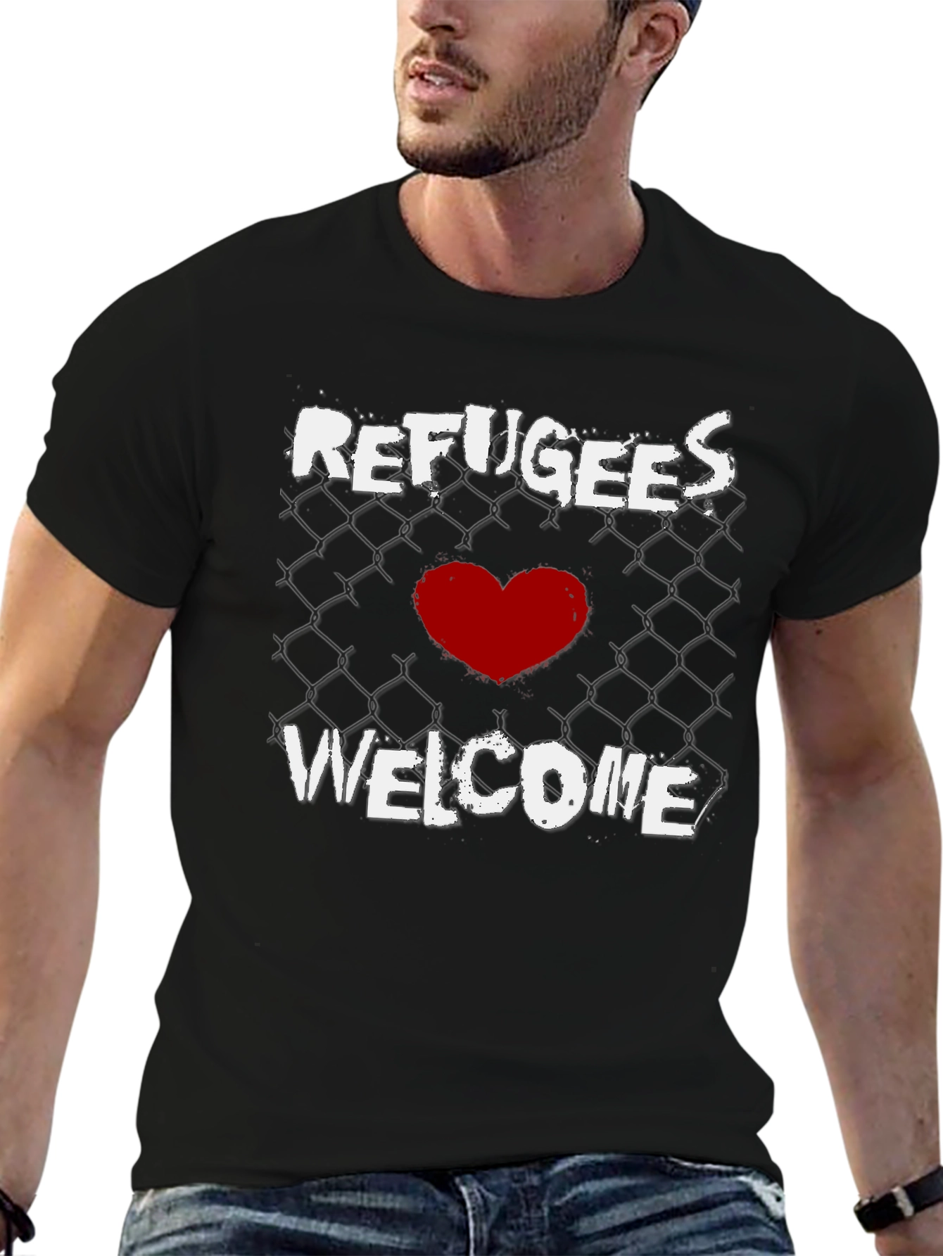 Refugees Welcome Graphic Tee - Black