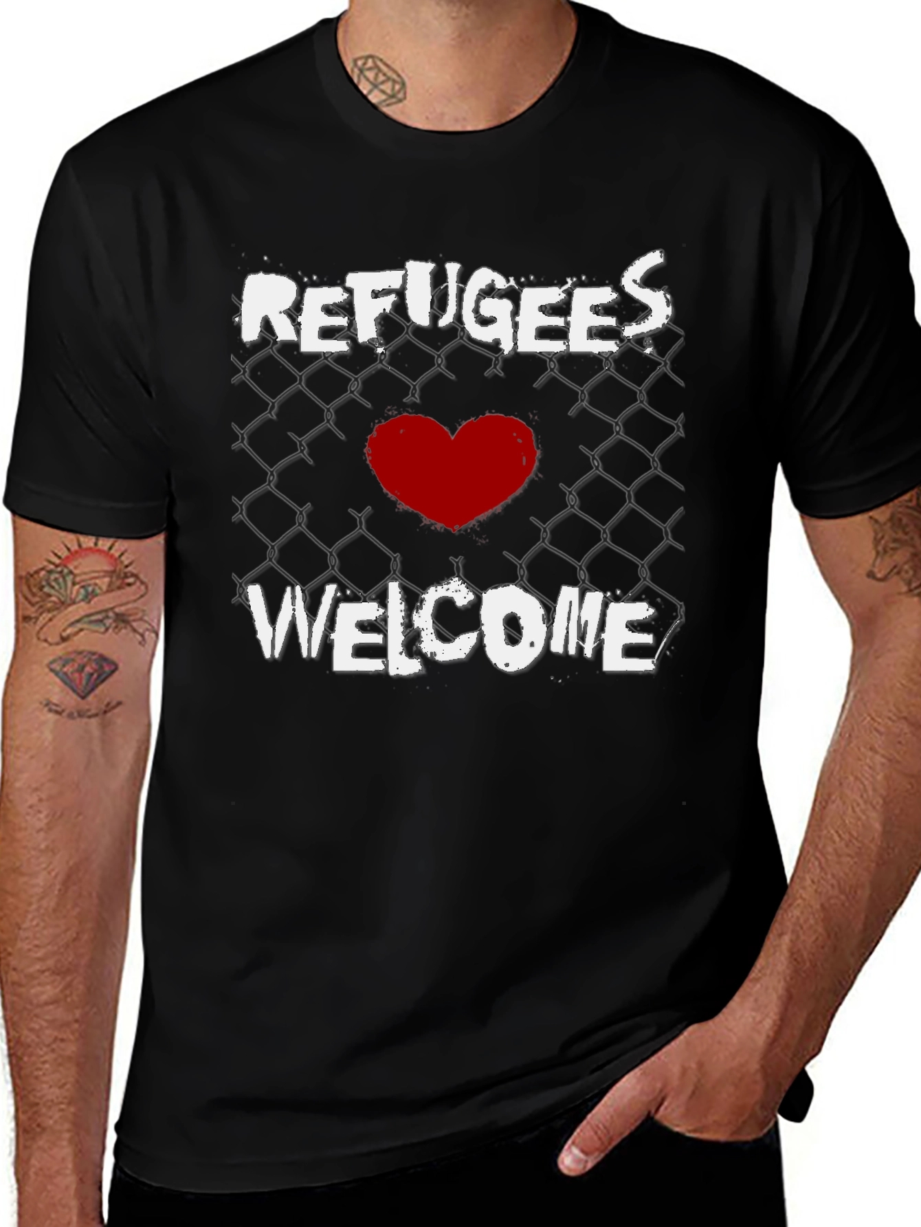 Refugees Welcome Graphic Tee - Black