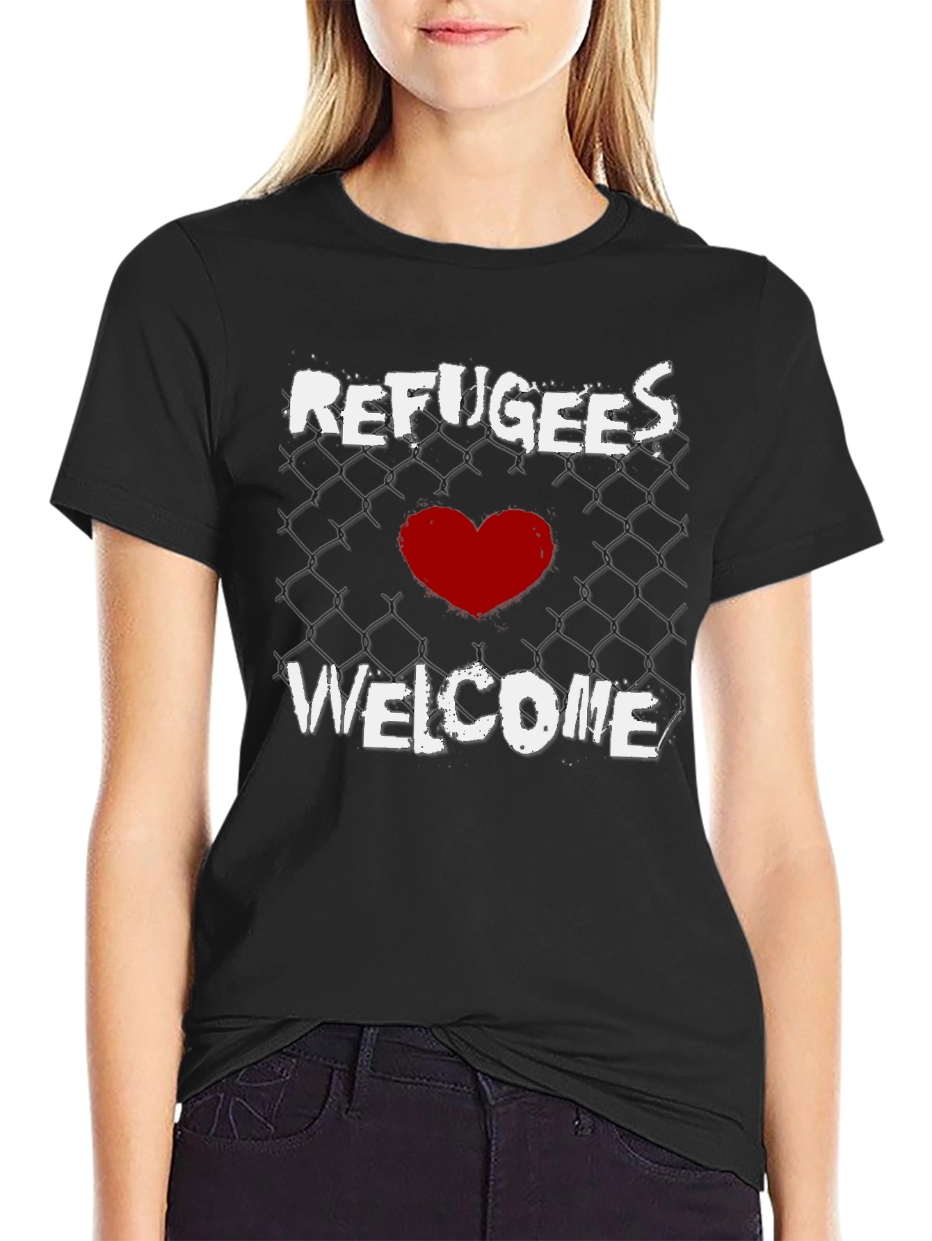 Refugees Welcome Graphic Tee - Black