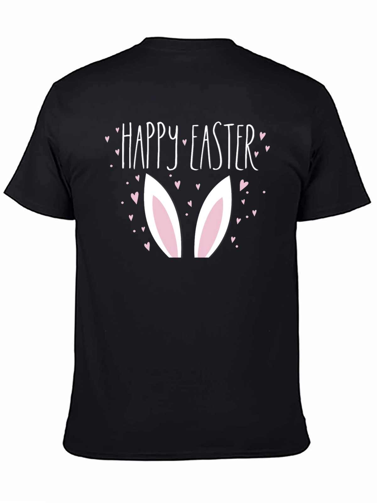 Happy Easter Bunny Ears Graphic Black T-Shirt