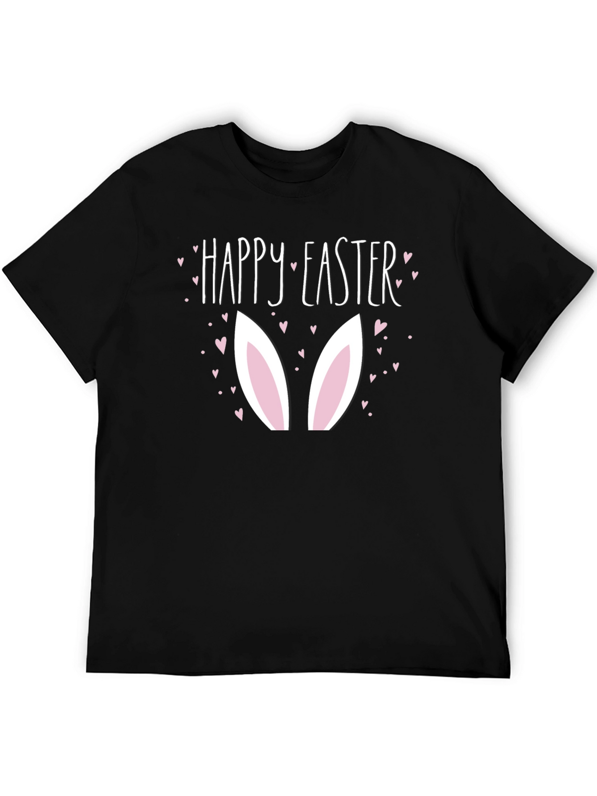 Happy Easter Bunny Ears Graphic Black T-Shirt