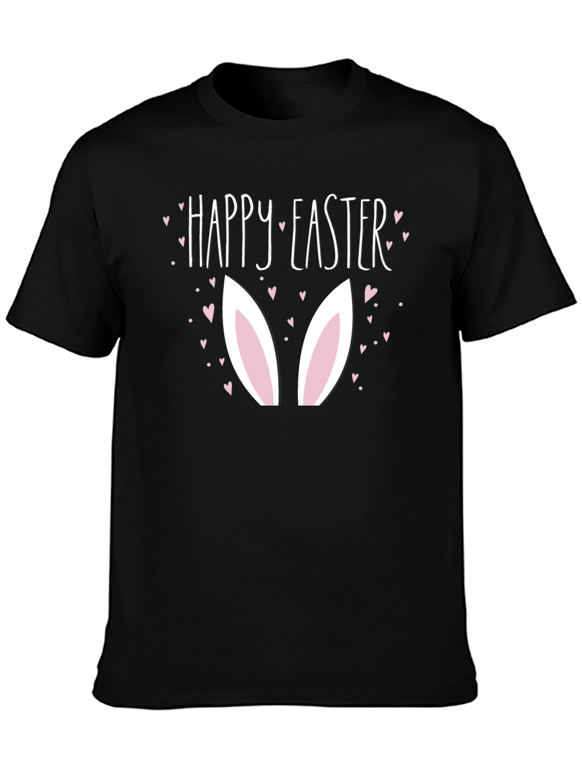 Happy Easter Bunny Ears Graphic Black T-Shirt