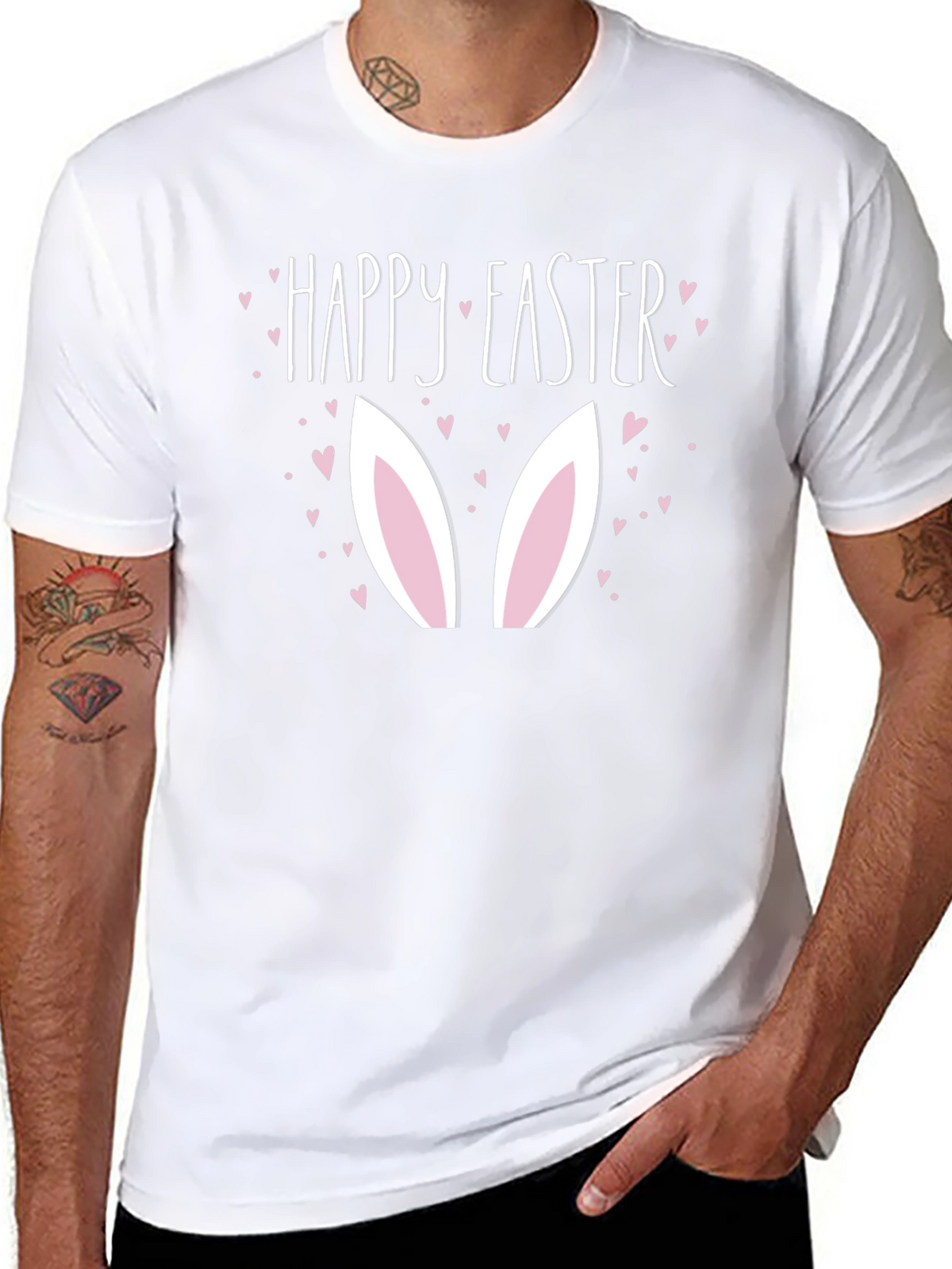 Happy Easter Bunny Ears Graphic Black T-Shirt