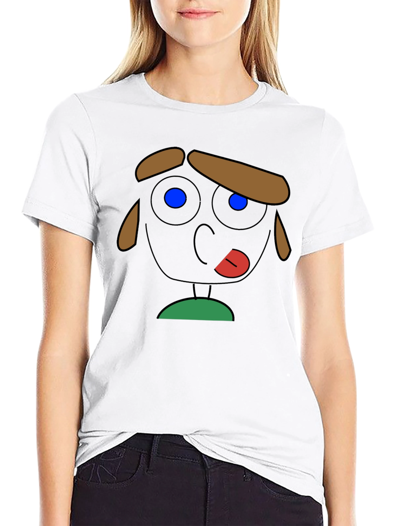 Cartoon Face Graphic Tee - Quirky Black T-Shirt