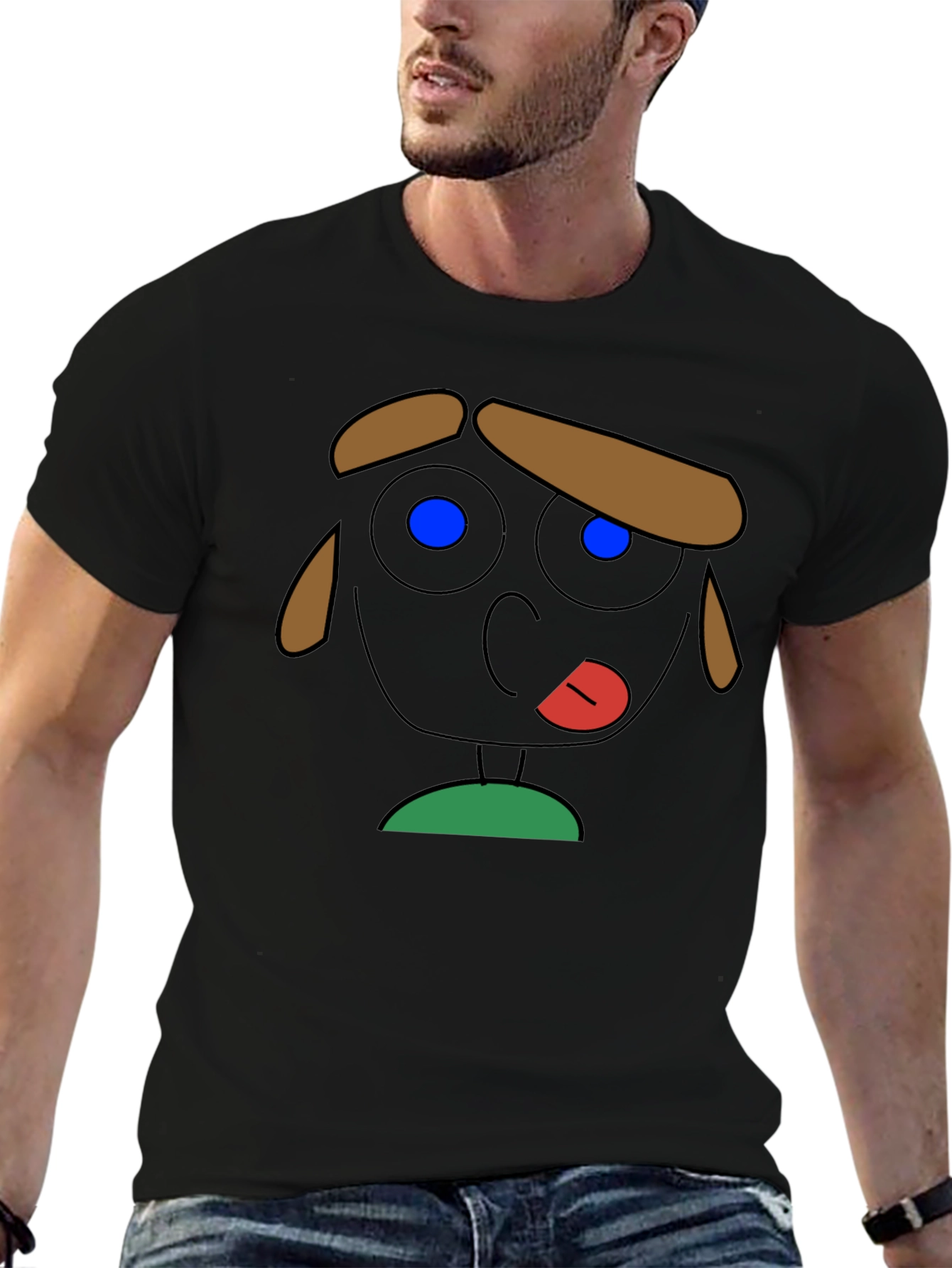 Cartoon Face Graphic Tee - Quirky Black T-Shirt