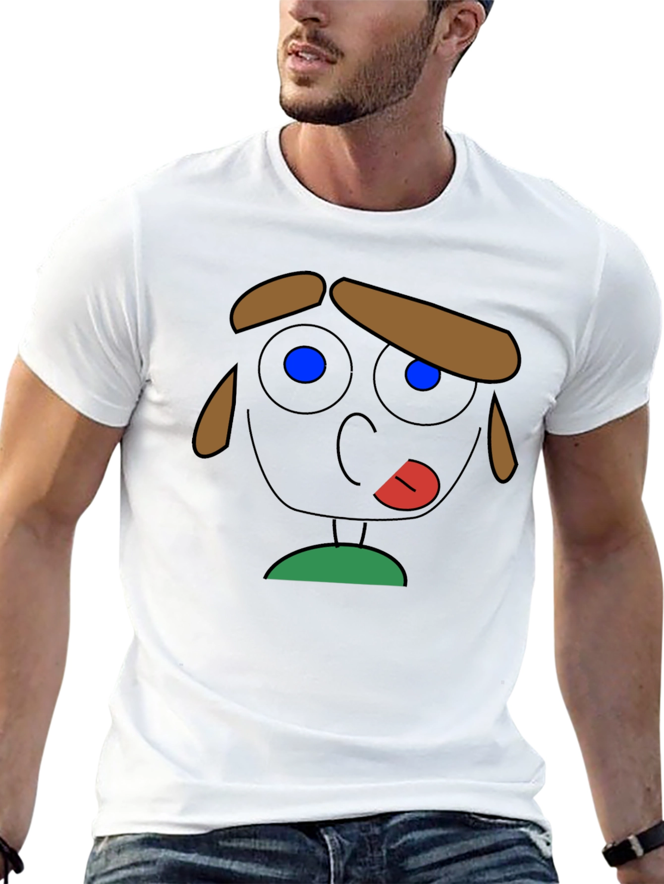 Cartoon Face Graphic Tee - Quirky Black T-Shirt