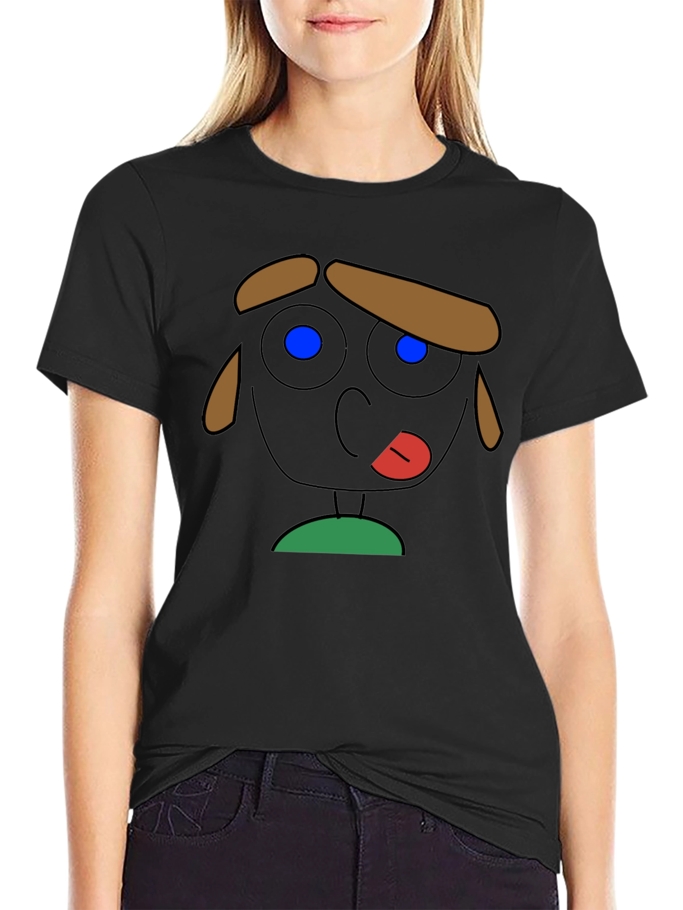 Cartoon Face Graphic Tee - Quirky Black T-Shirt