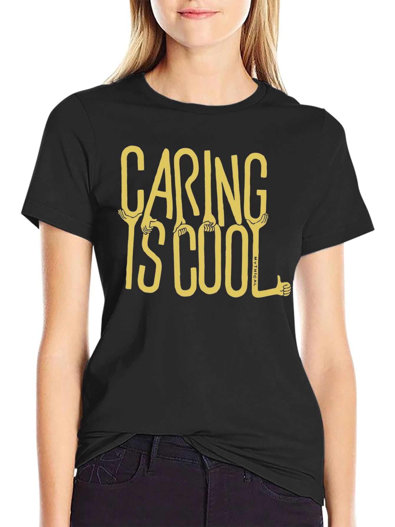 Caring is Cool Graphic Tee - Black Casual T-Shirt