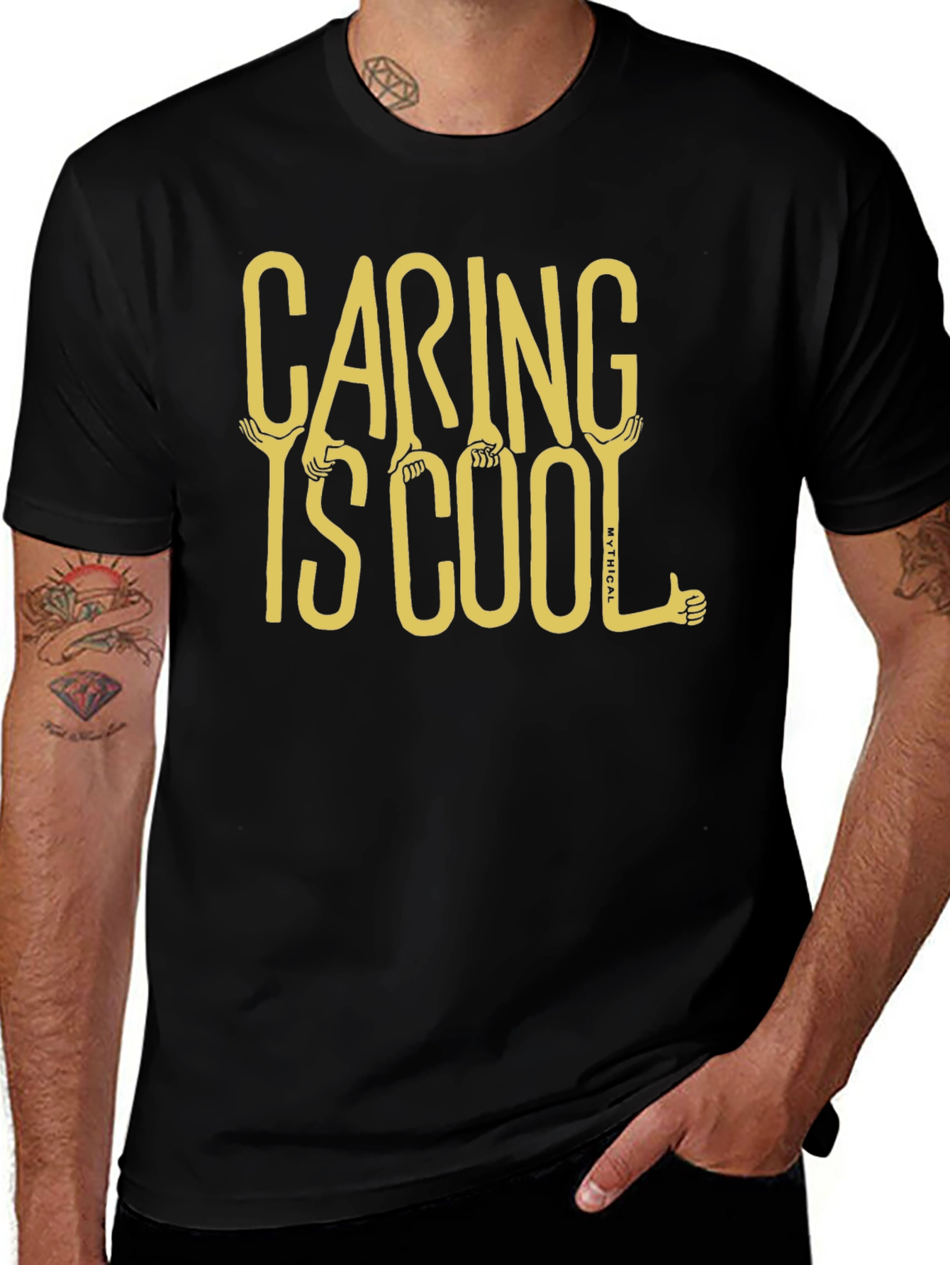 Caring is Cool Graphic Tee - Black Casual T-Shirt