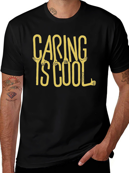 Caring is Cool Graphic Tee - Black Casual T-Shirt