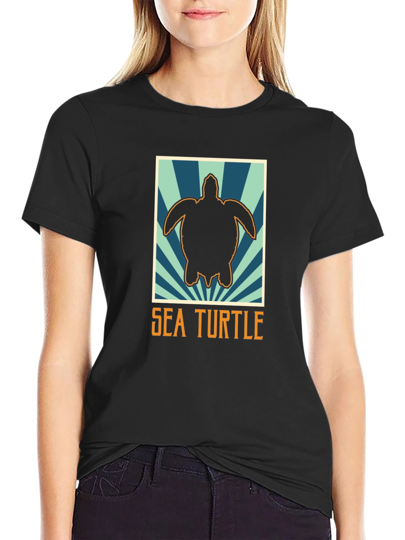Sea Turtle Graphic Tee - Black Cotton T-Shirt