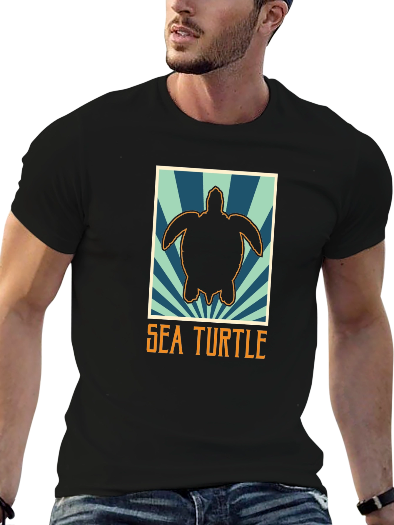 Sea Turtle Graphic Tee - Black Cotton T-Shirt