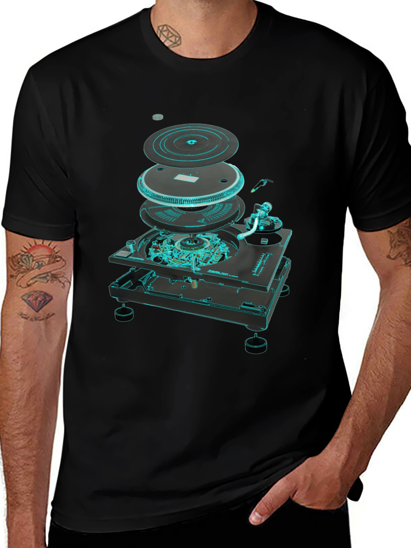 DJ Turntable Exploded View Graphic Tee