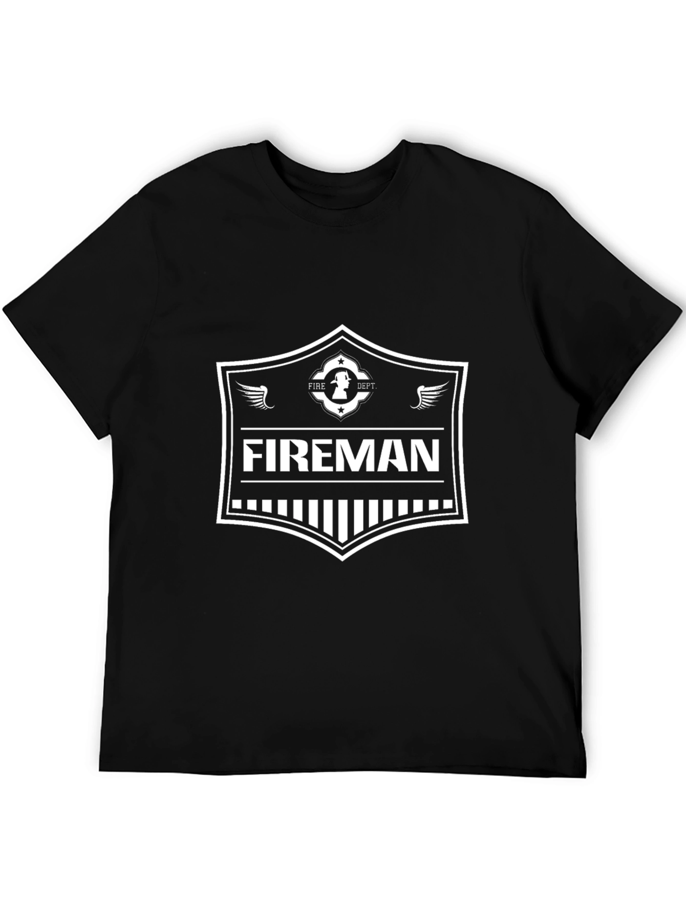 Fireman Graphic Tee - Black Cotton Firefighter Shirt