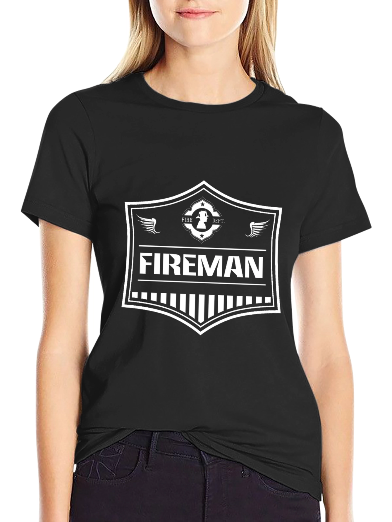 Fireman Graphic Tee - Black Cotton Firefighter Shirt