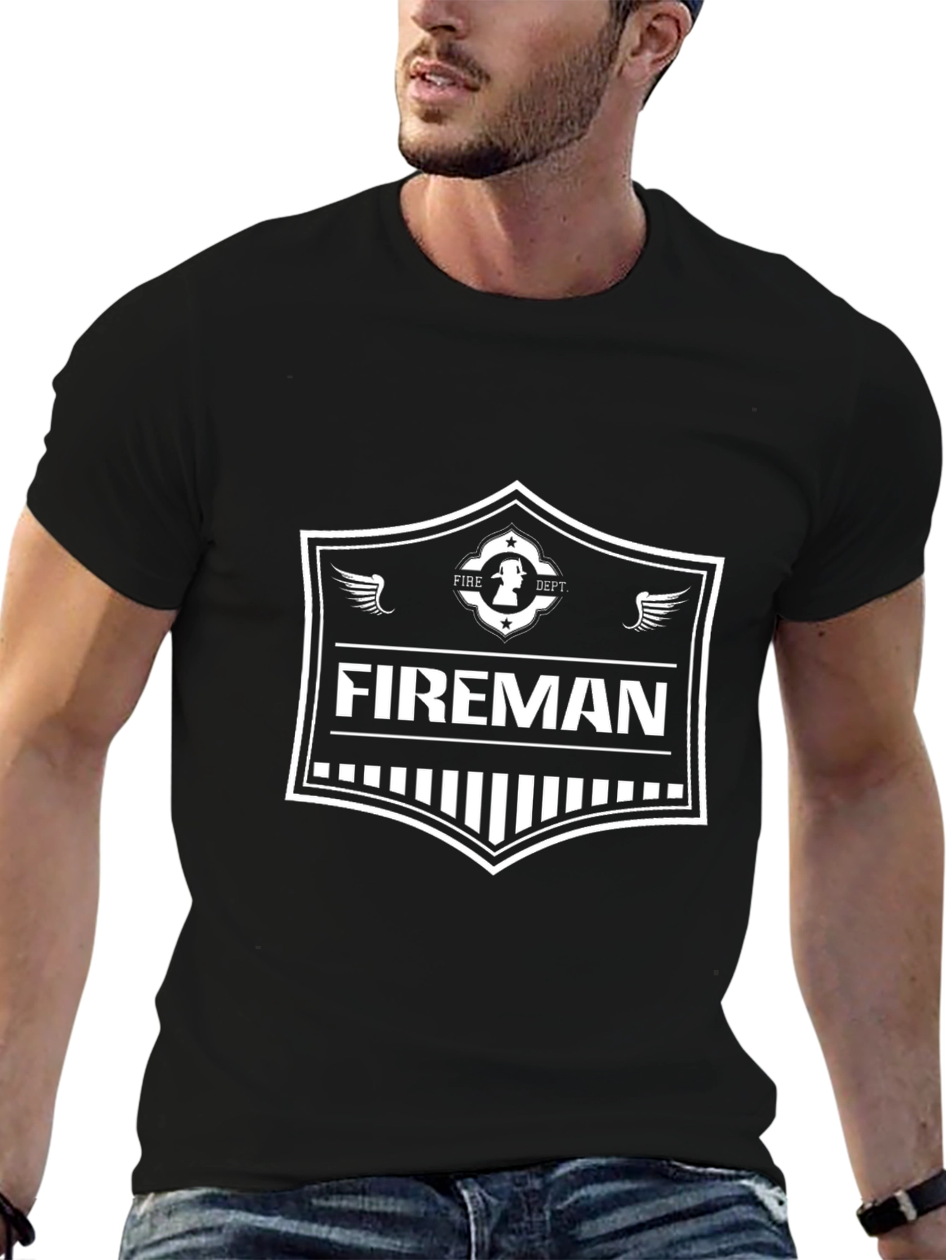 Fireman Graphic Tee - Black Cotton Firefighter Shirt