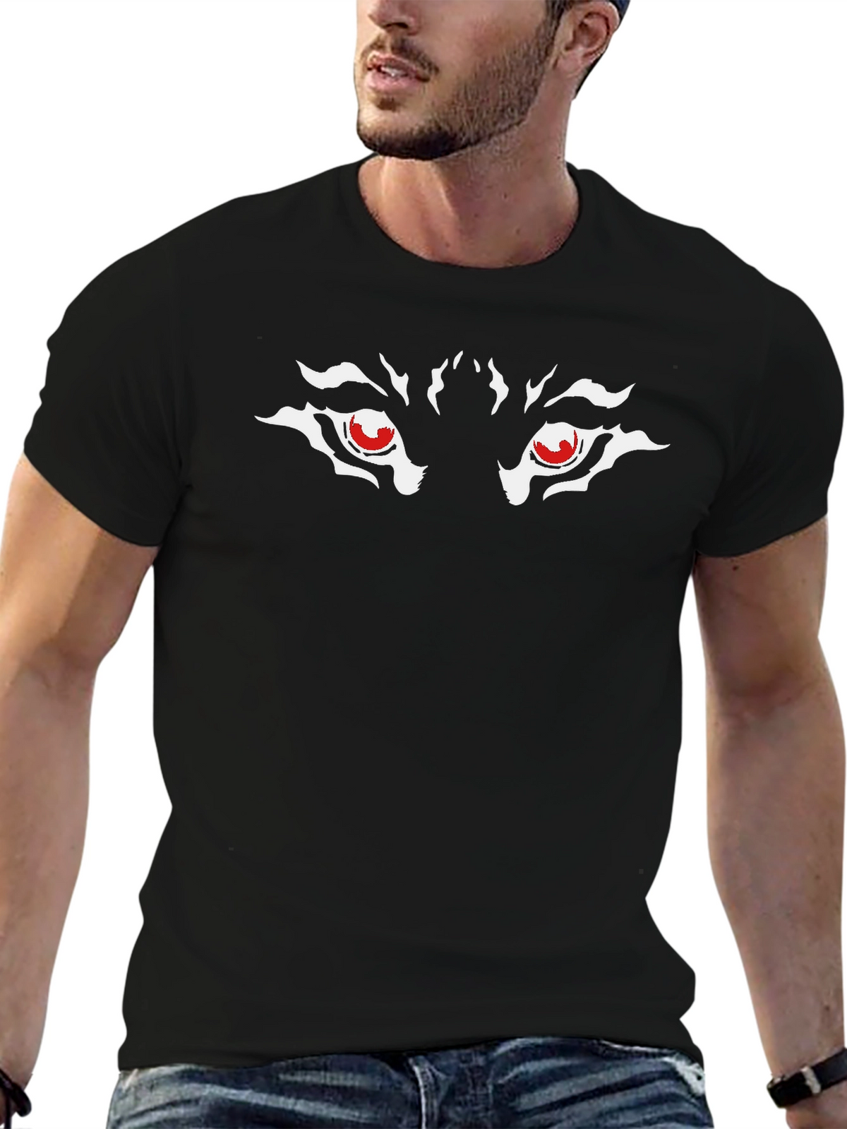 Mens Black Wolf Eyes Graphic T-Shirt