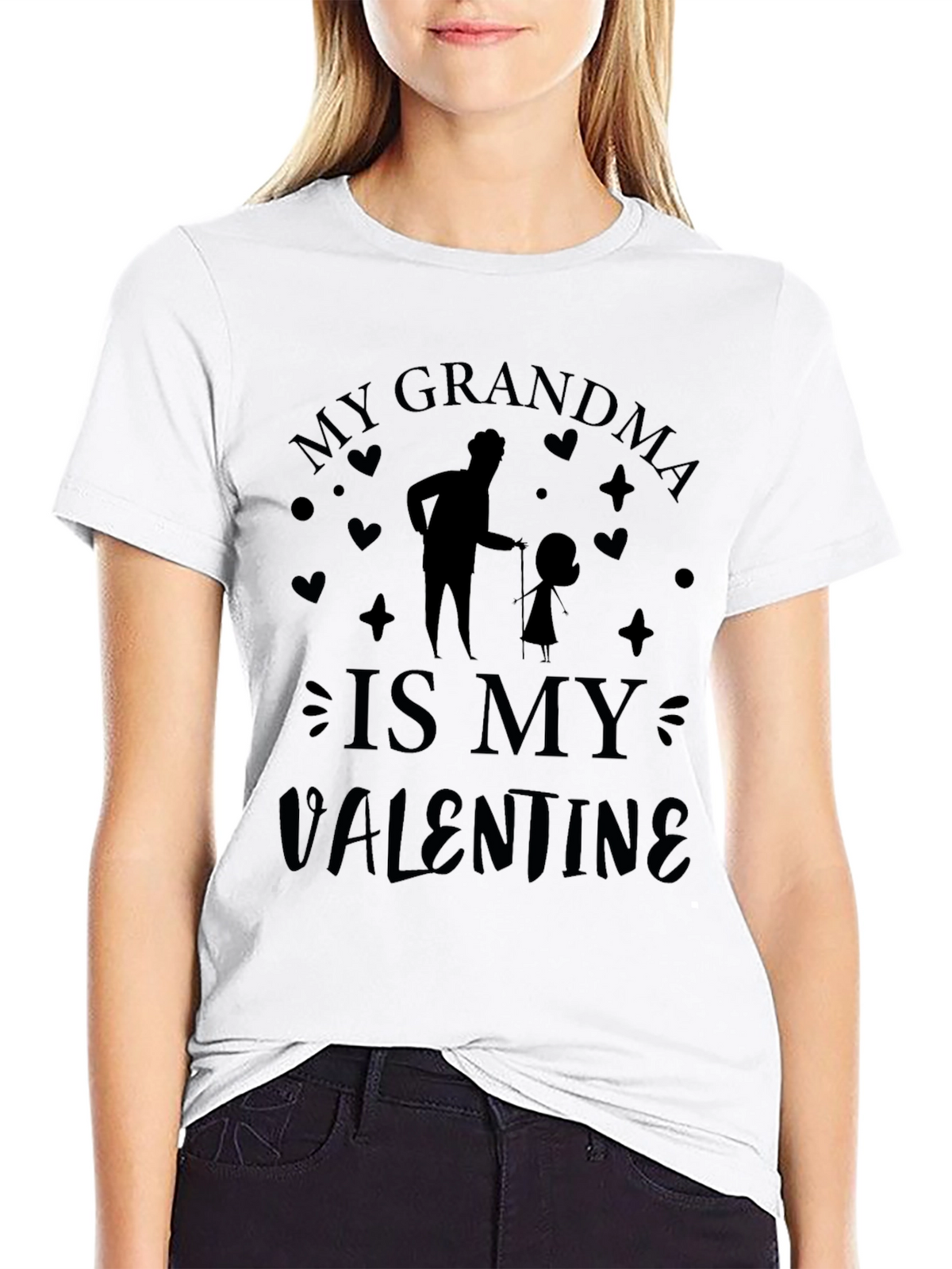 My Grandma is My Valentine Black T-Shirt