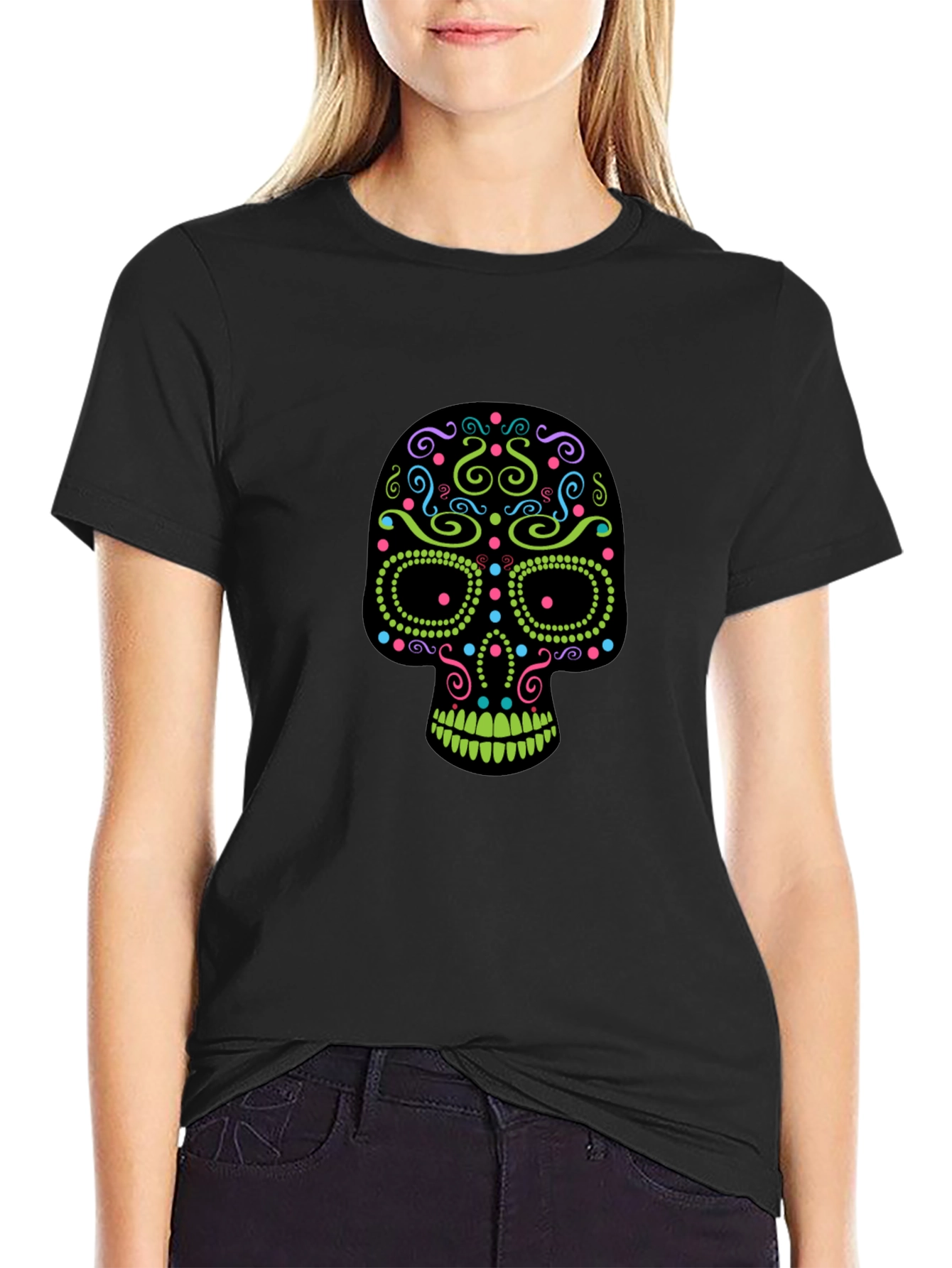 Sugar Skull Graphic T-Shirt - Black