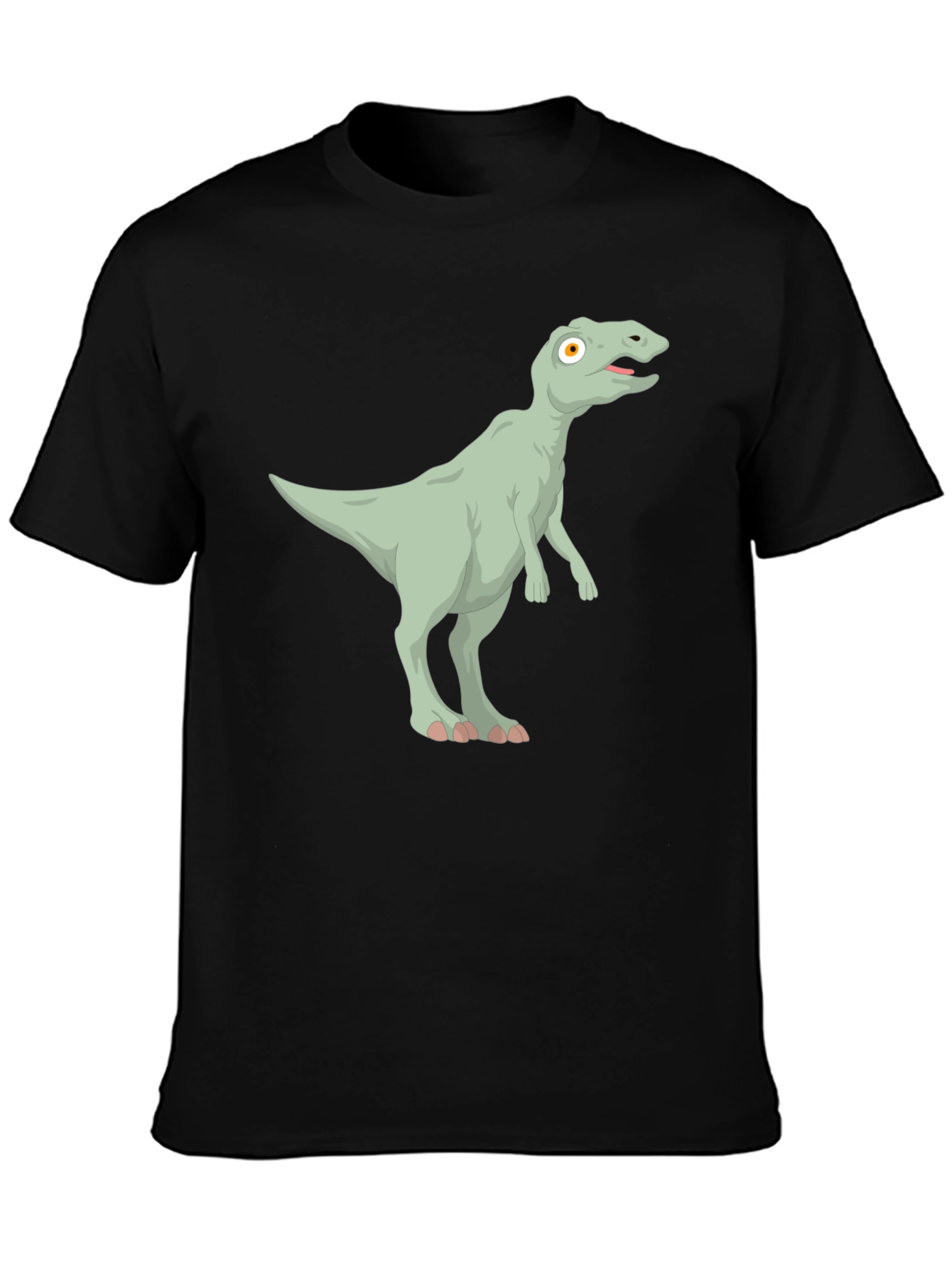 Cartoon Dinosaur Graphic Tee - Black Cotton T-Shirt