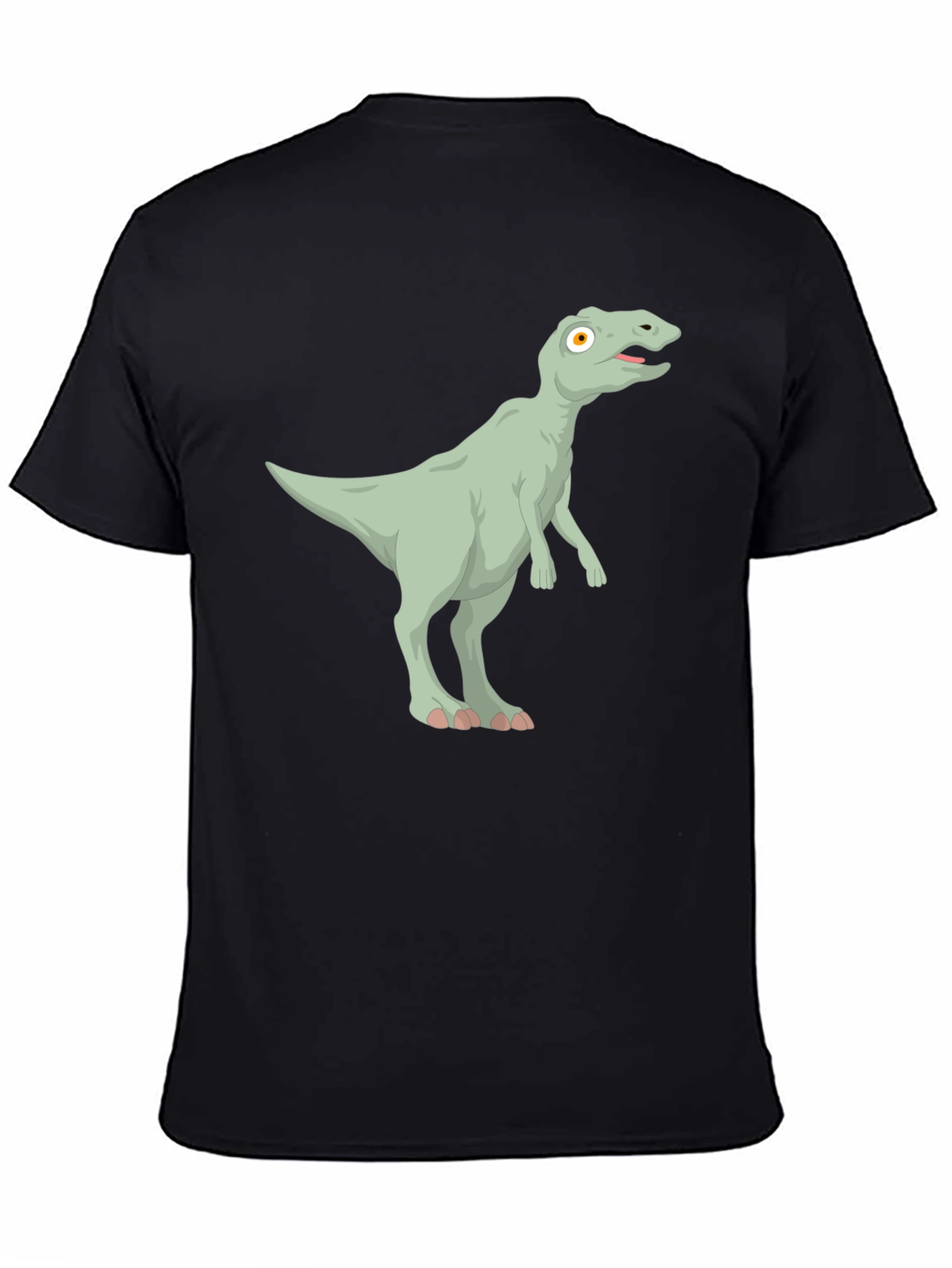 Cartoon Dinosaur Graphic Tee - Black Cotton T-Shirt