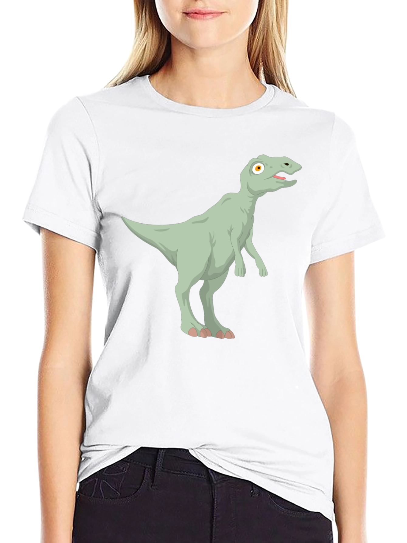 Cartoon Dinosaur Graphic Tee - Black Cotton T-Shirt