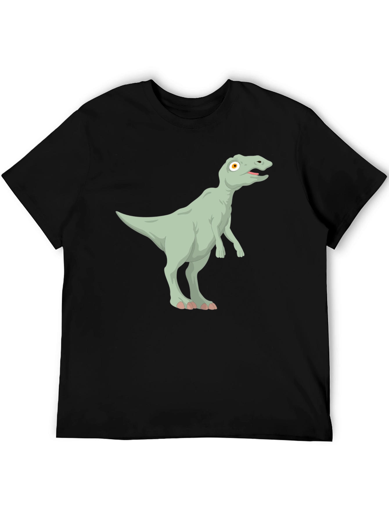 Cartoon Dinosaur Graphic Tee - Black Cotton T-Shirt