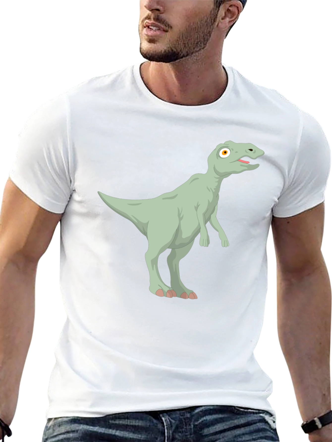 Cartoon Dinosaur Graphic Tee - Black Cotton T-Shirt