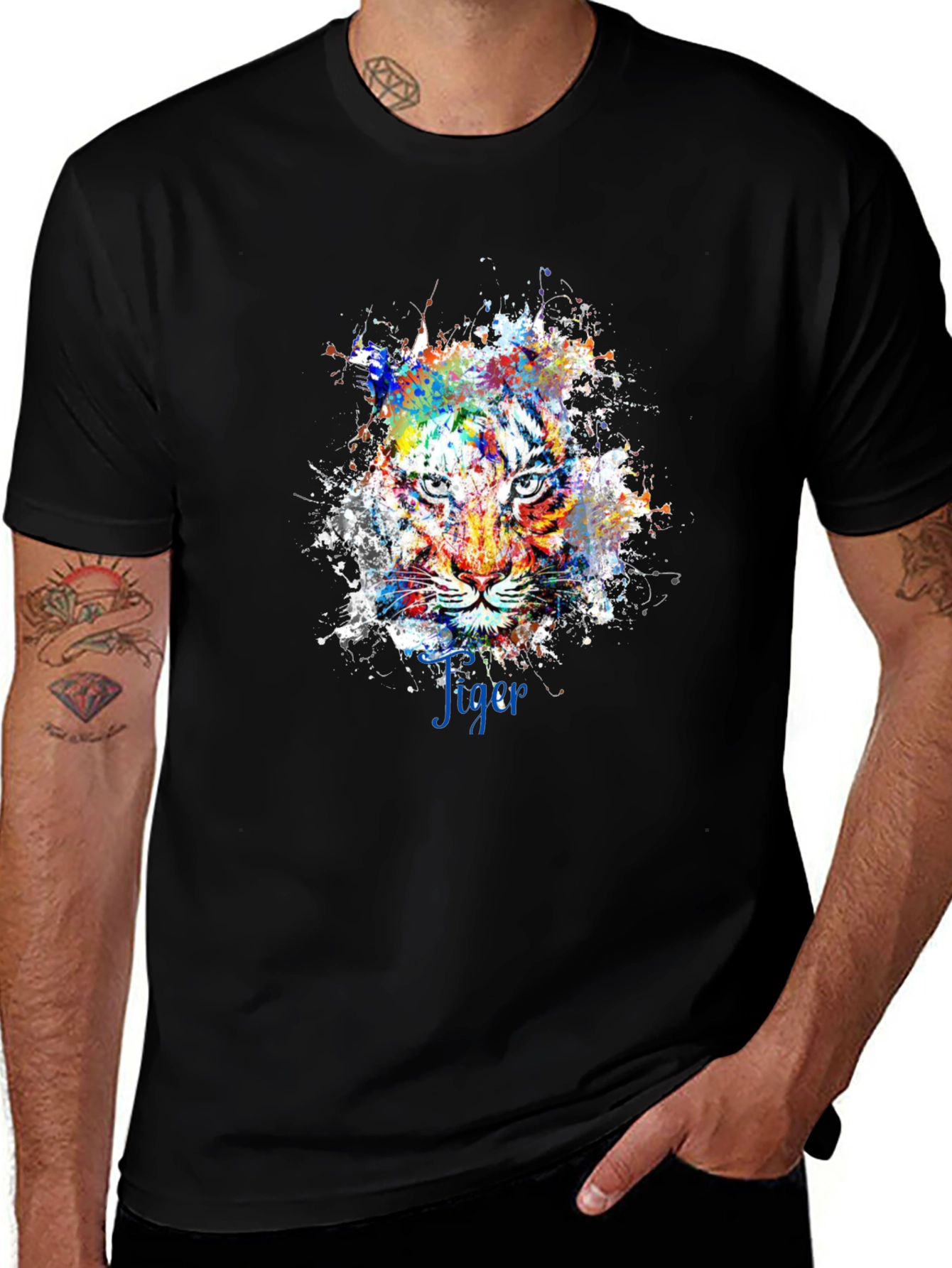 Mens Black Tiger Splash Graphic Tee
