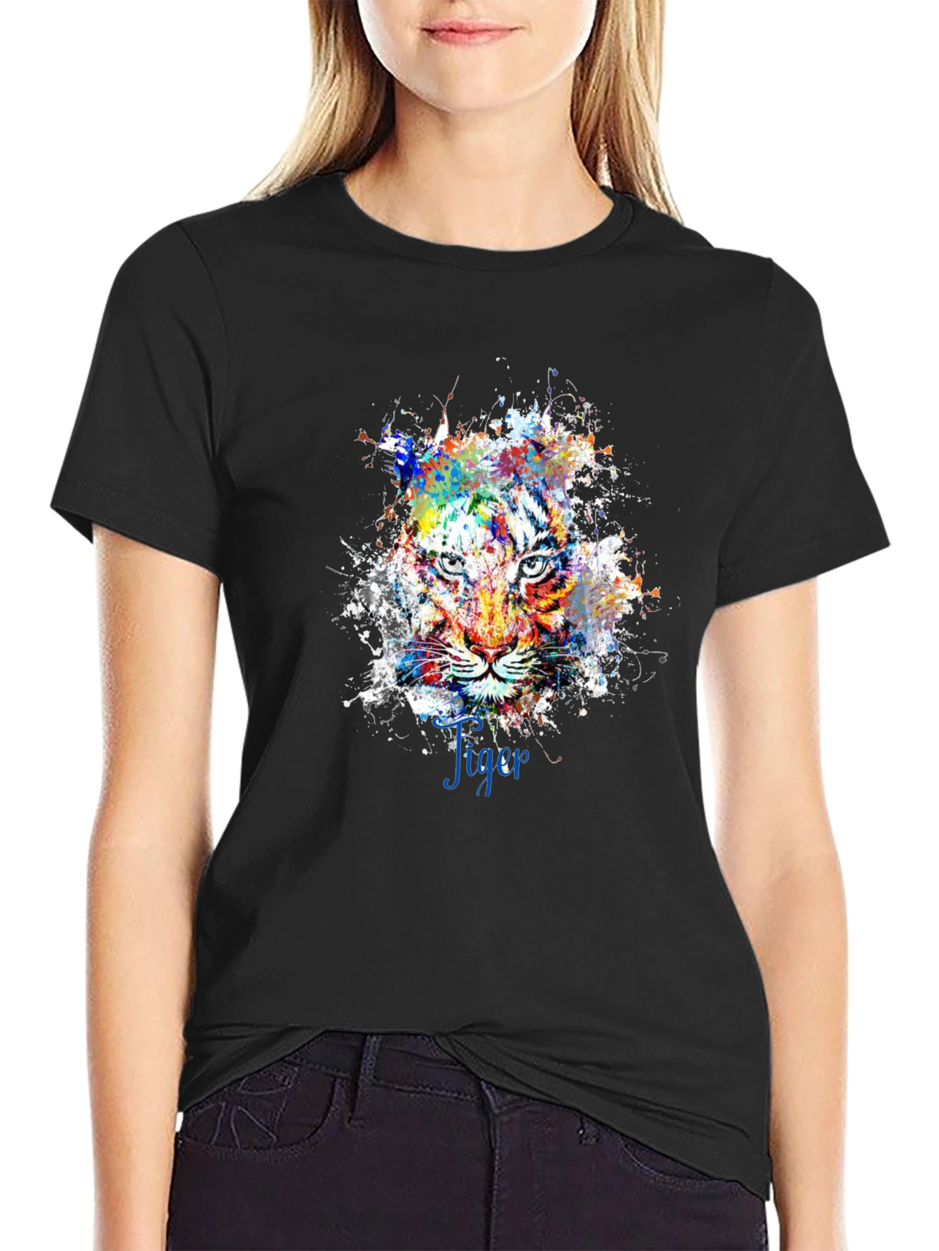 Mens Black Tiger Splash Graphic Tee