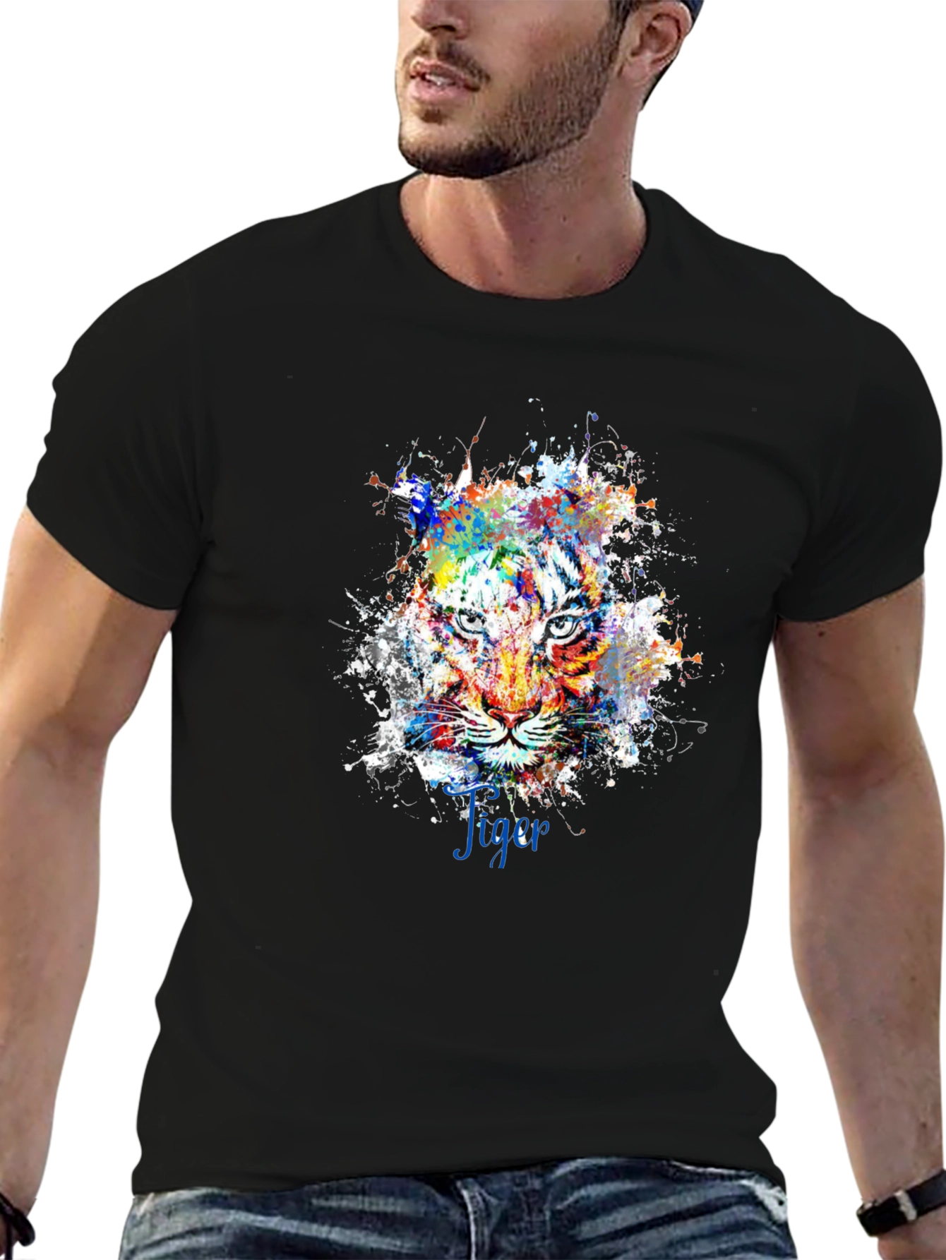 Mens Black Tiger Splash Graphic Tee
