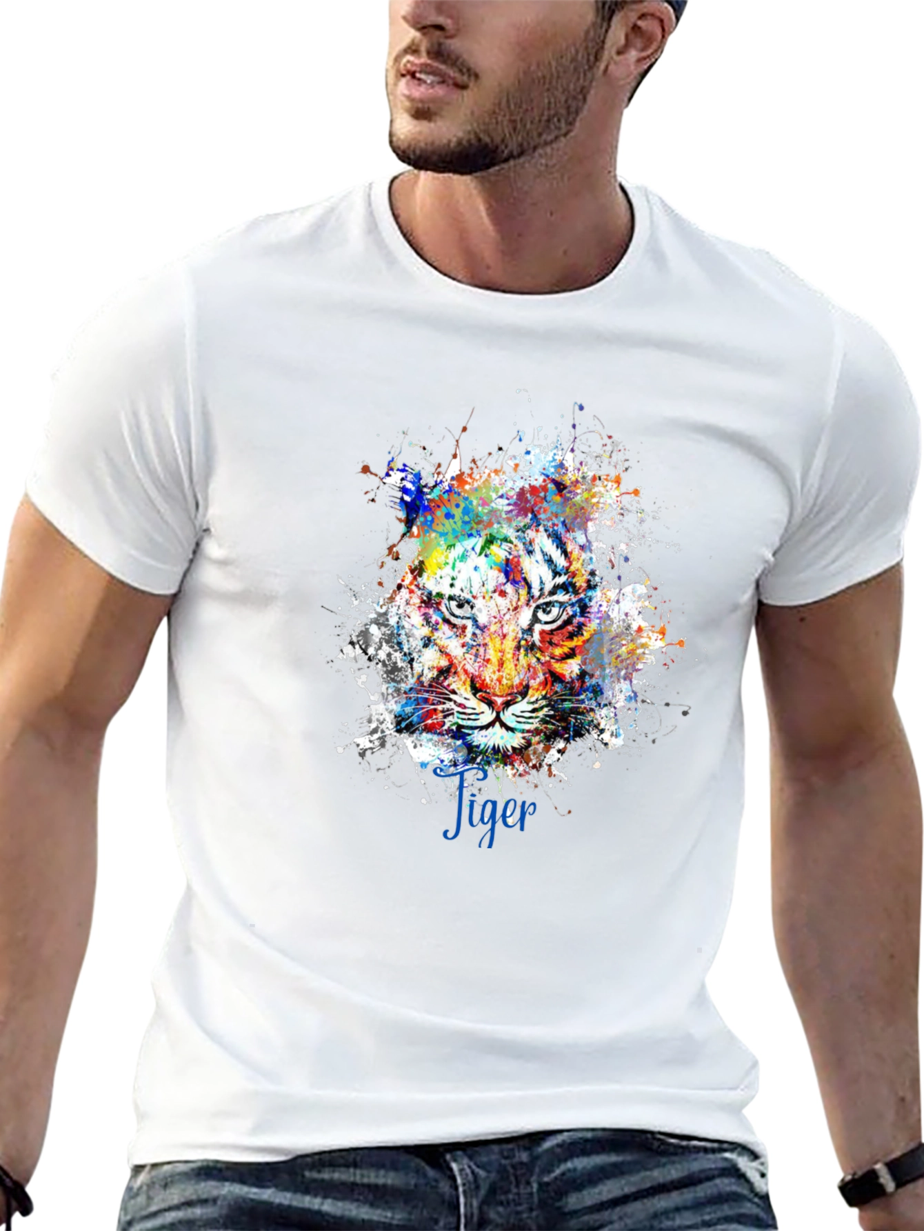 Mens Black Tiger Splash Graphic Tee