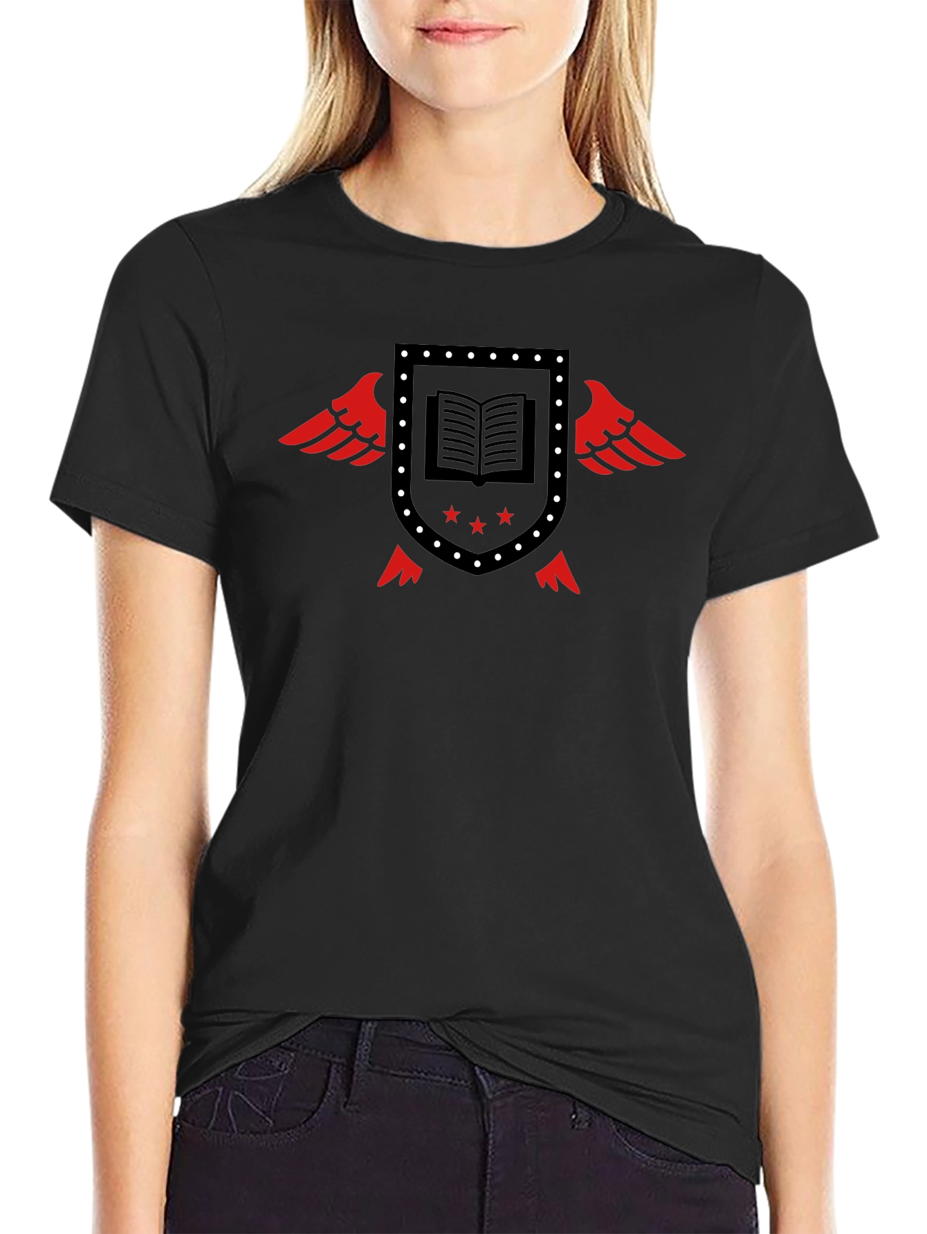 Winged Book Shield Black T-Shirt