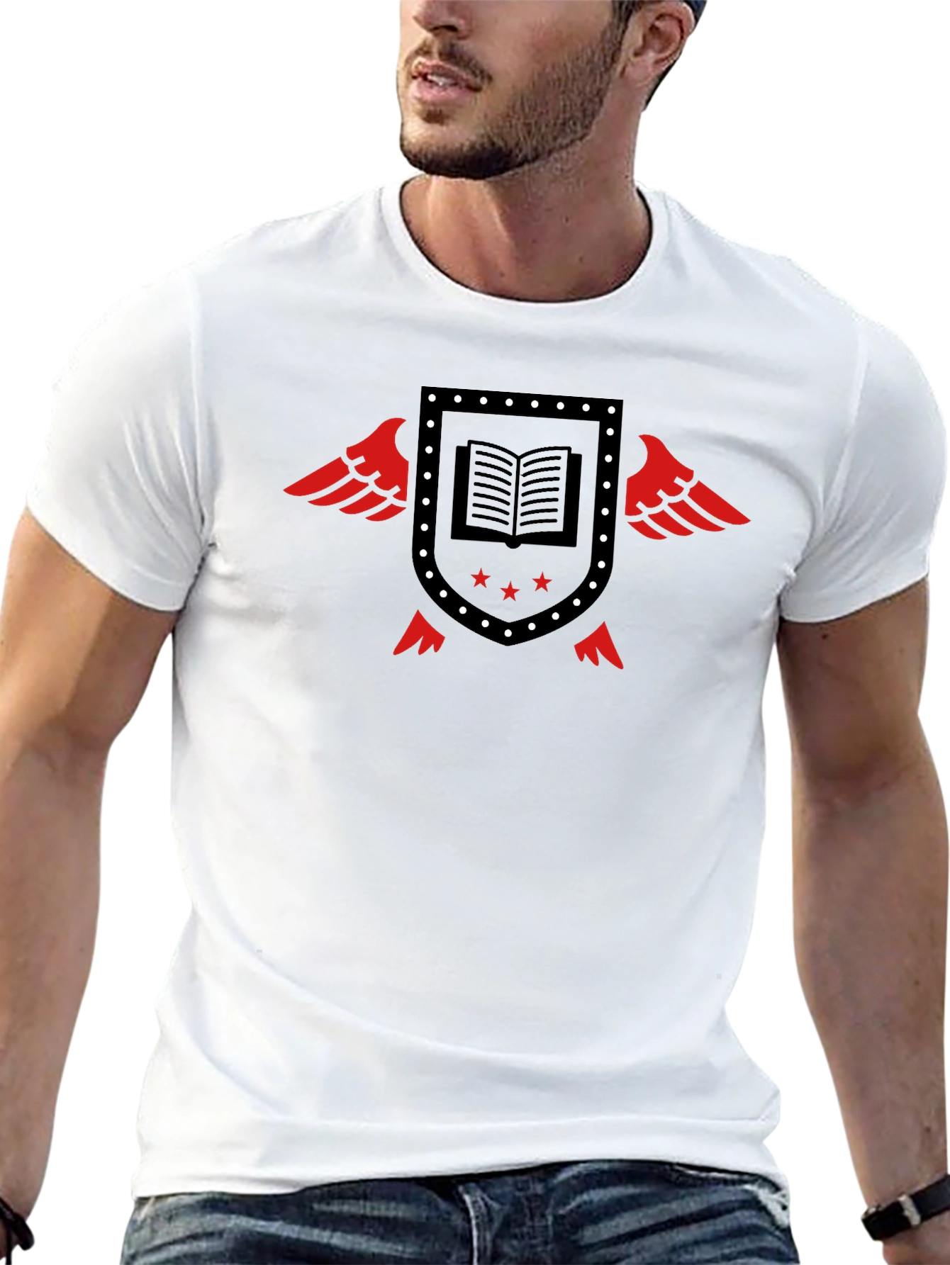 Winged Book Shield Black T-Shirt