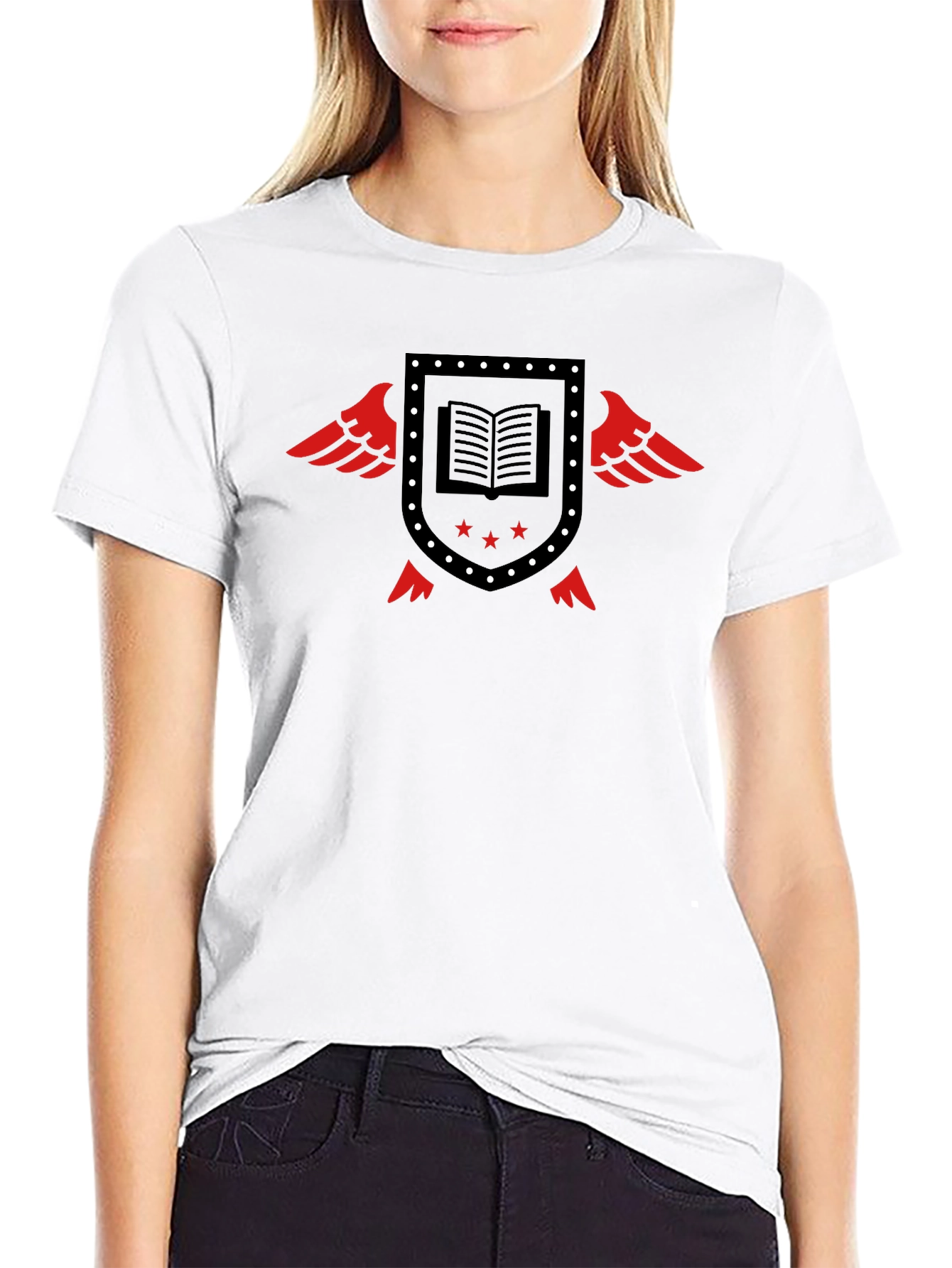 Winged Book Shield Black T-Shirt