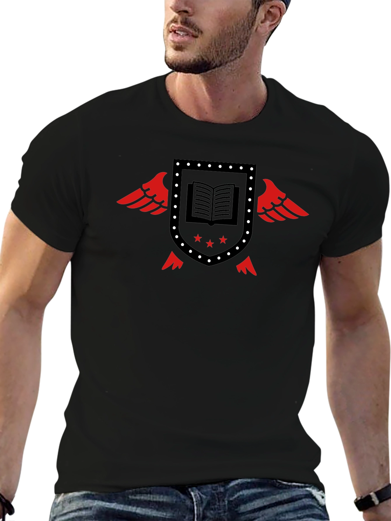 Winged Book Shield Black T-Shirt