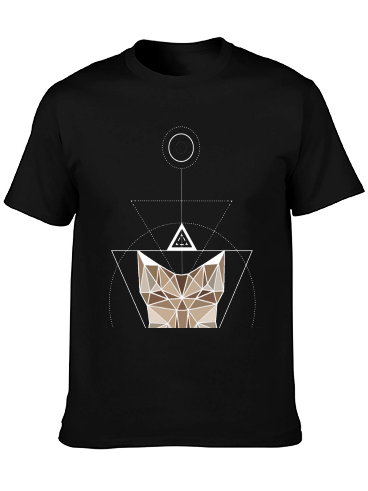 Geometric Cat Head Black T-Shirt - Modern Design