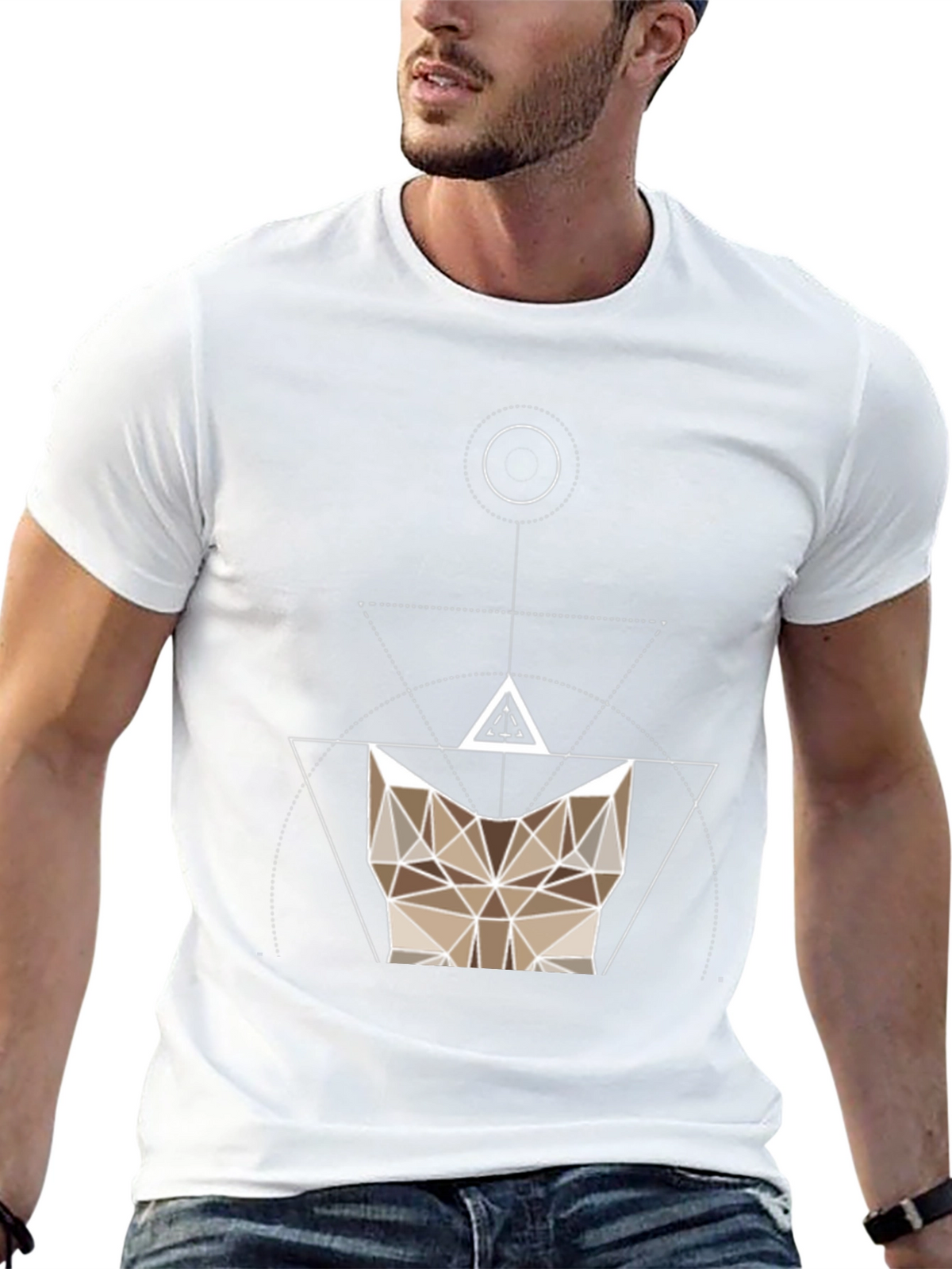 Geometric Cat Head Black T-Shirt - Modern Design