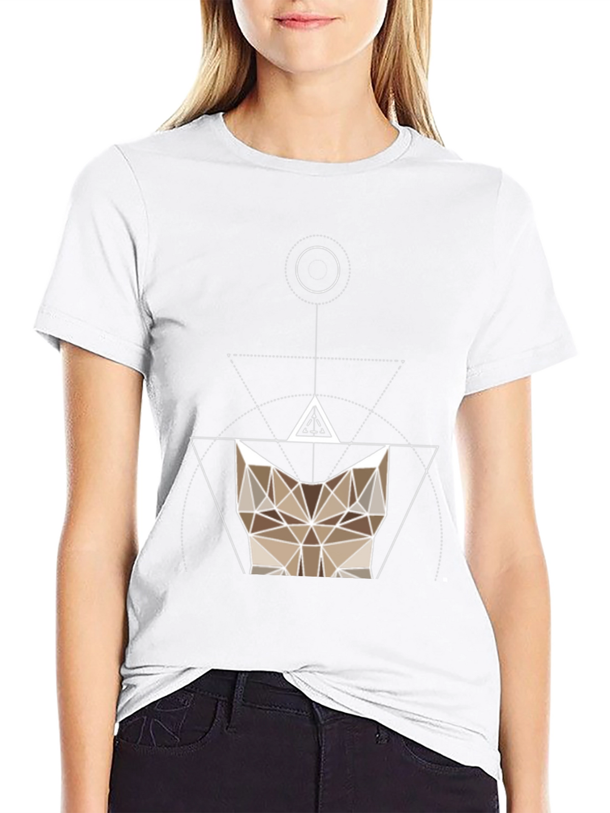Geometric Cat Head Black T-Shirt - Modern Design