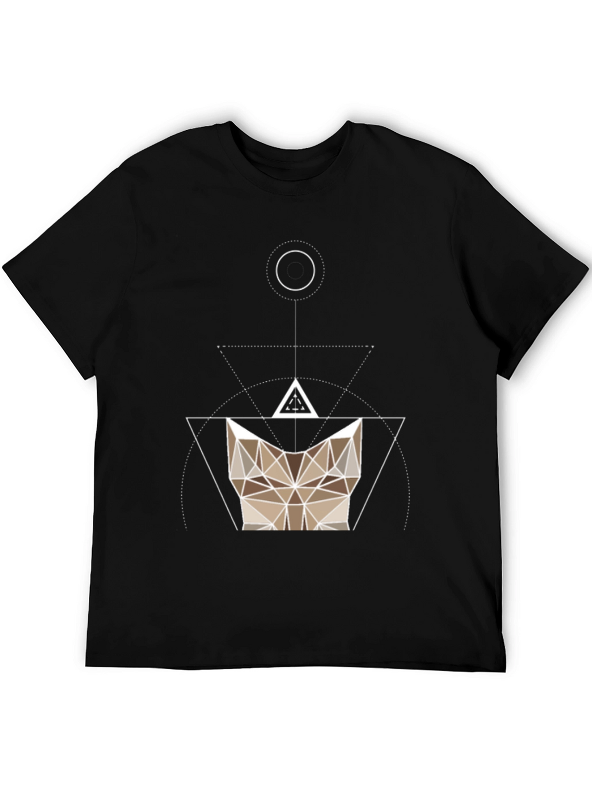 Geometric Cat Head Black T-Shirt - Modern Design