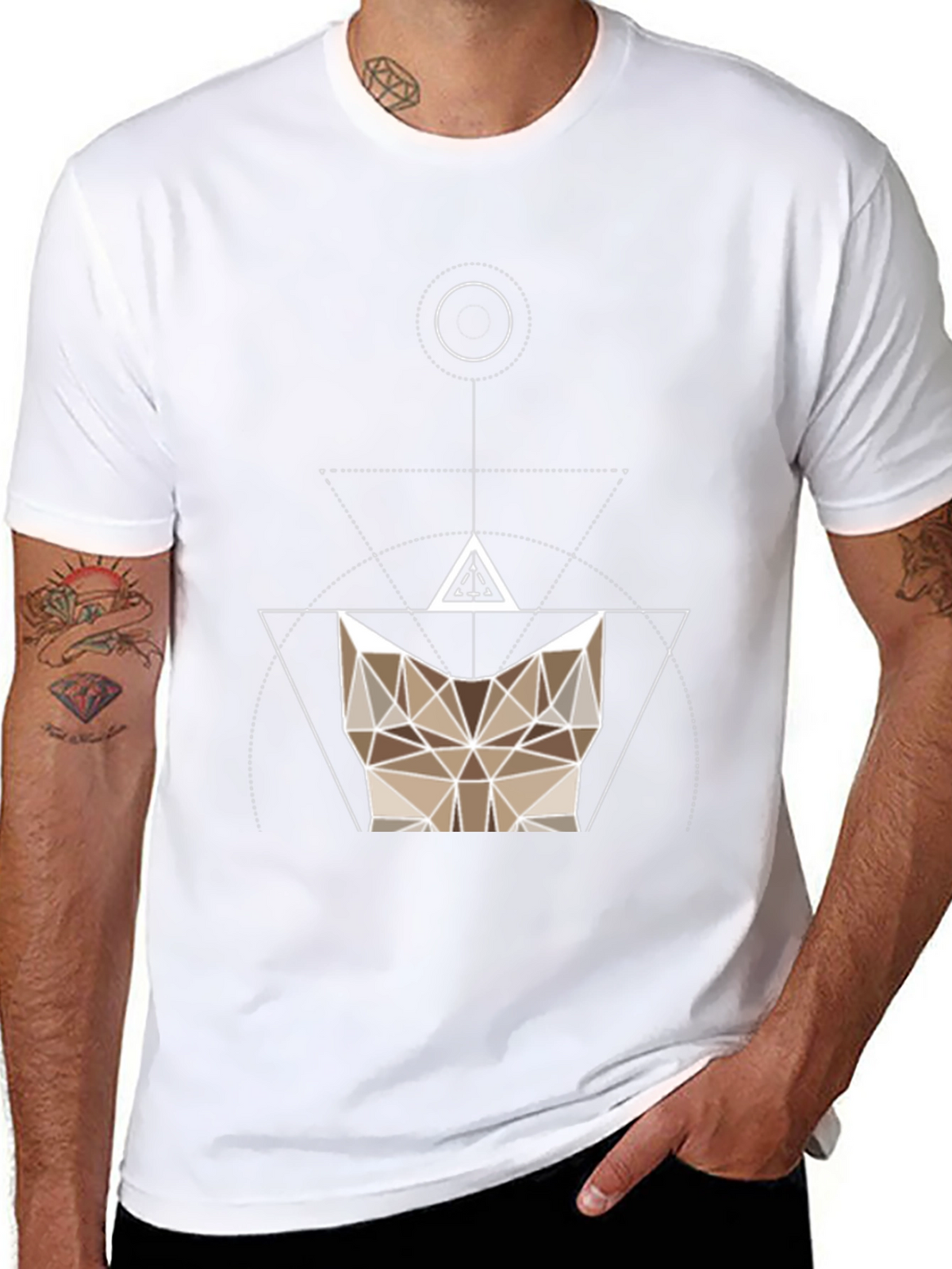 Geometric Cat Head Black T-Shirt - Modern Design