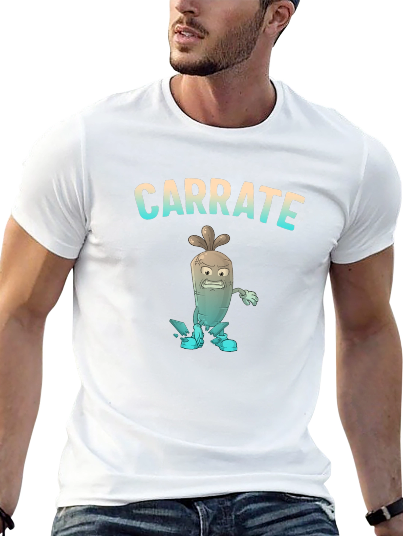 Carrate T-Shirt: Cartoon Carrot Karate Pun Tee