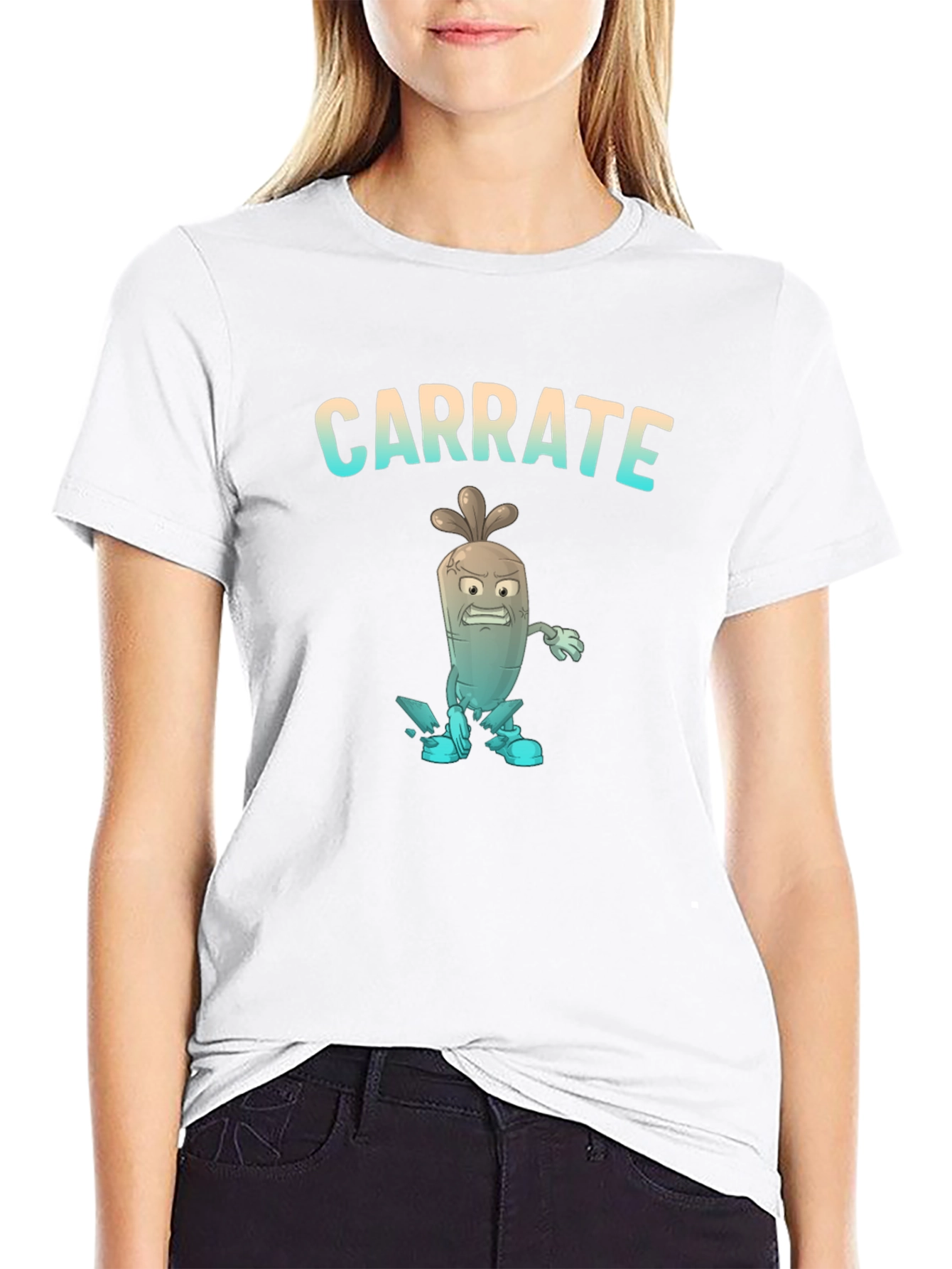 Carrate T-Shirt: Cartoon Carrot Karate Pun Tee