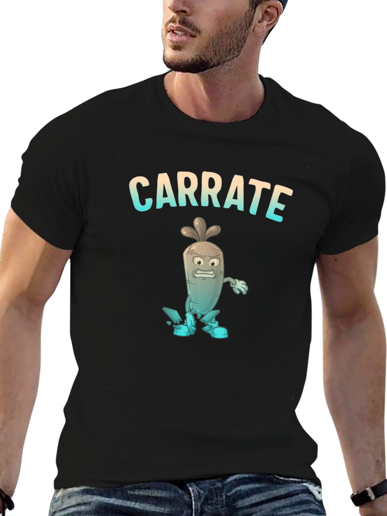 Carrate T-Shirt: Cartoon Carrot Karate Pun Tee