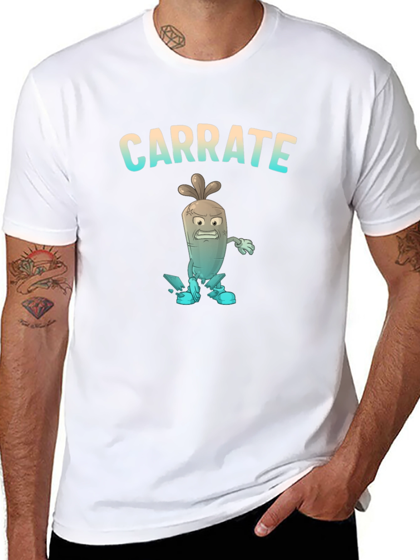 Carrate T-Shirt: Cartoon Carrot Karate Pun Tee