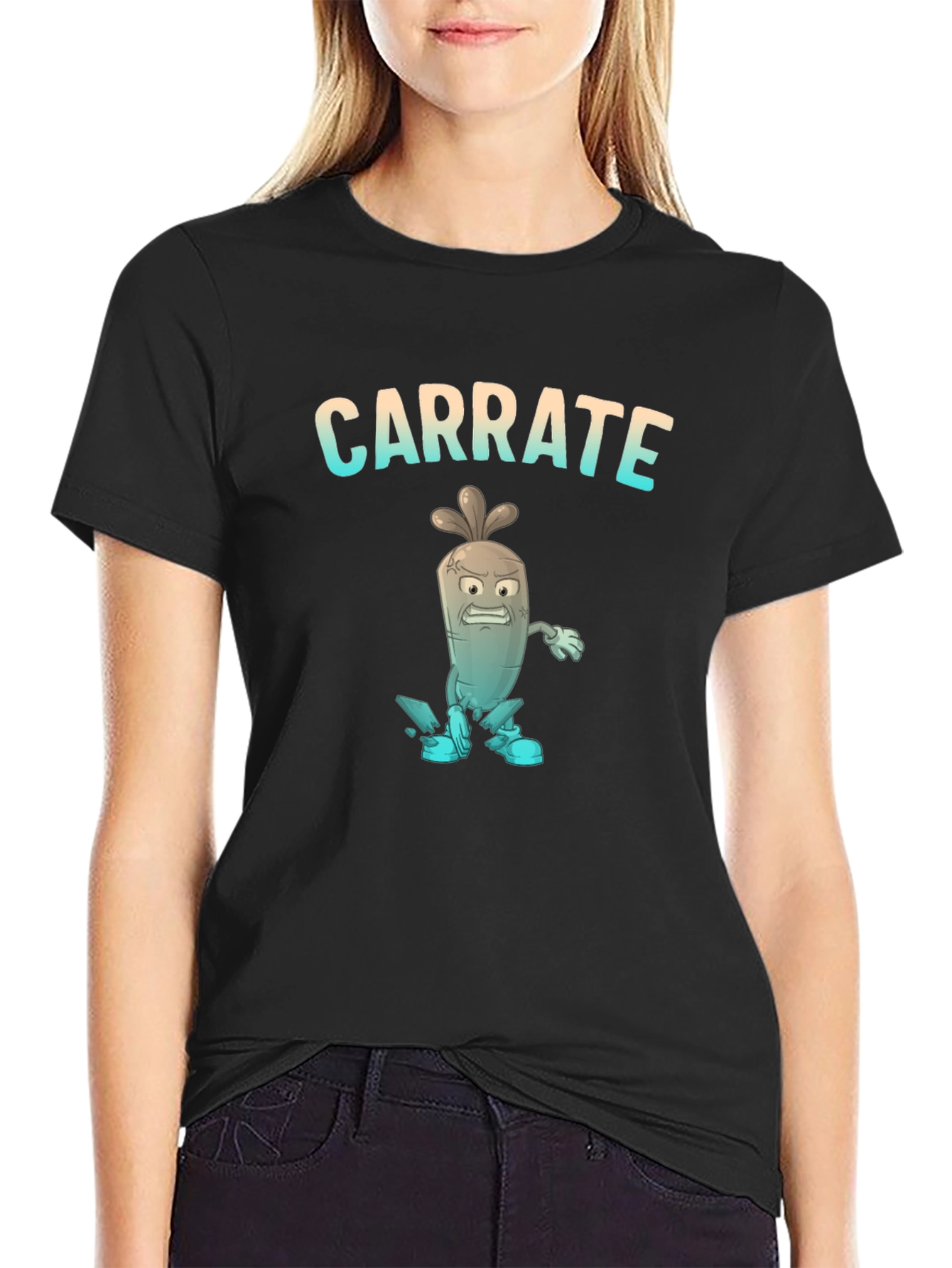 Carrate T-Shirt: Cartoon Carrot Karate Pun Tee