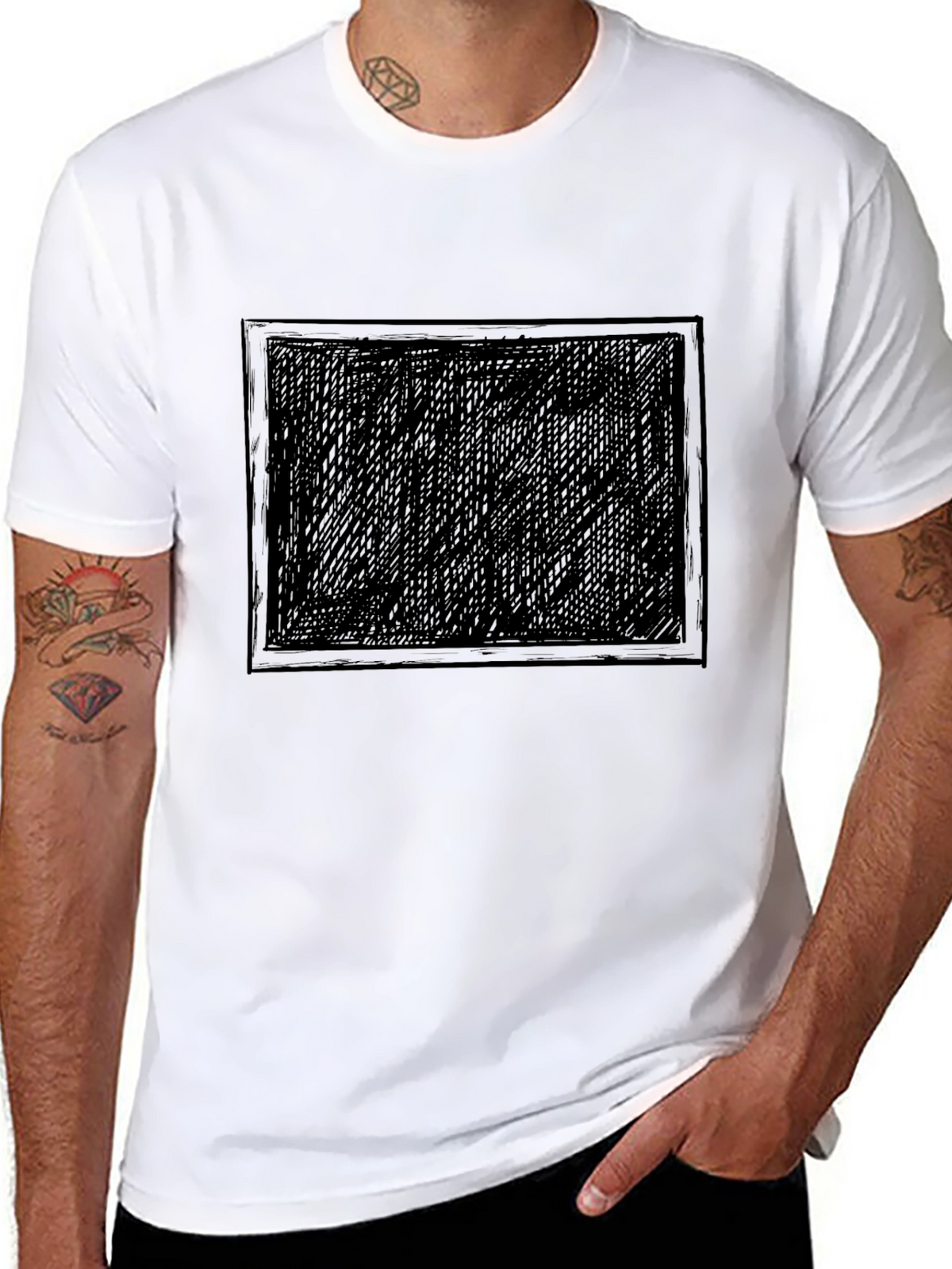 Mens Black Graphic Tee - Abstract Square