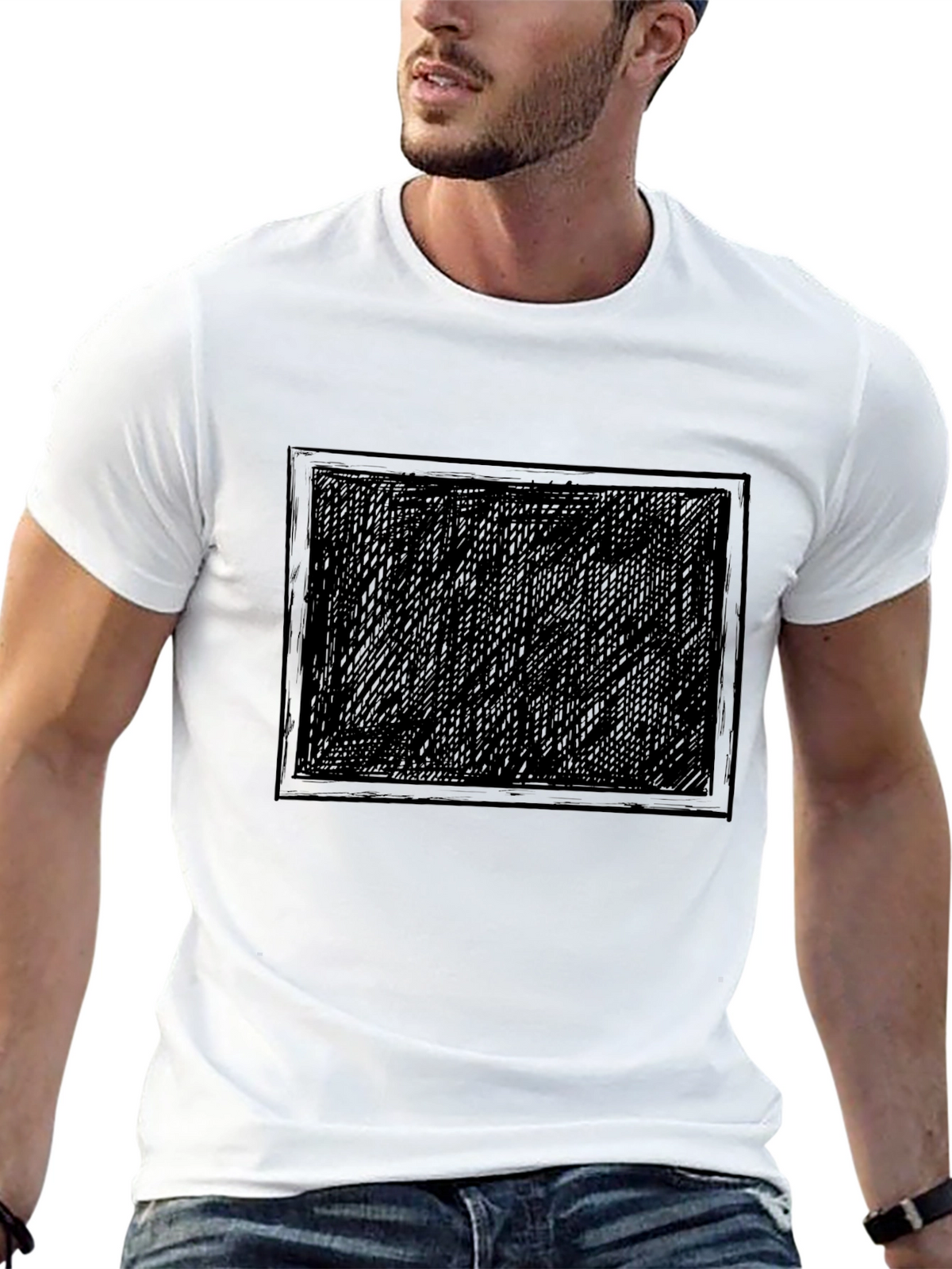 Mens Black Graphic Tee - Abstract Square